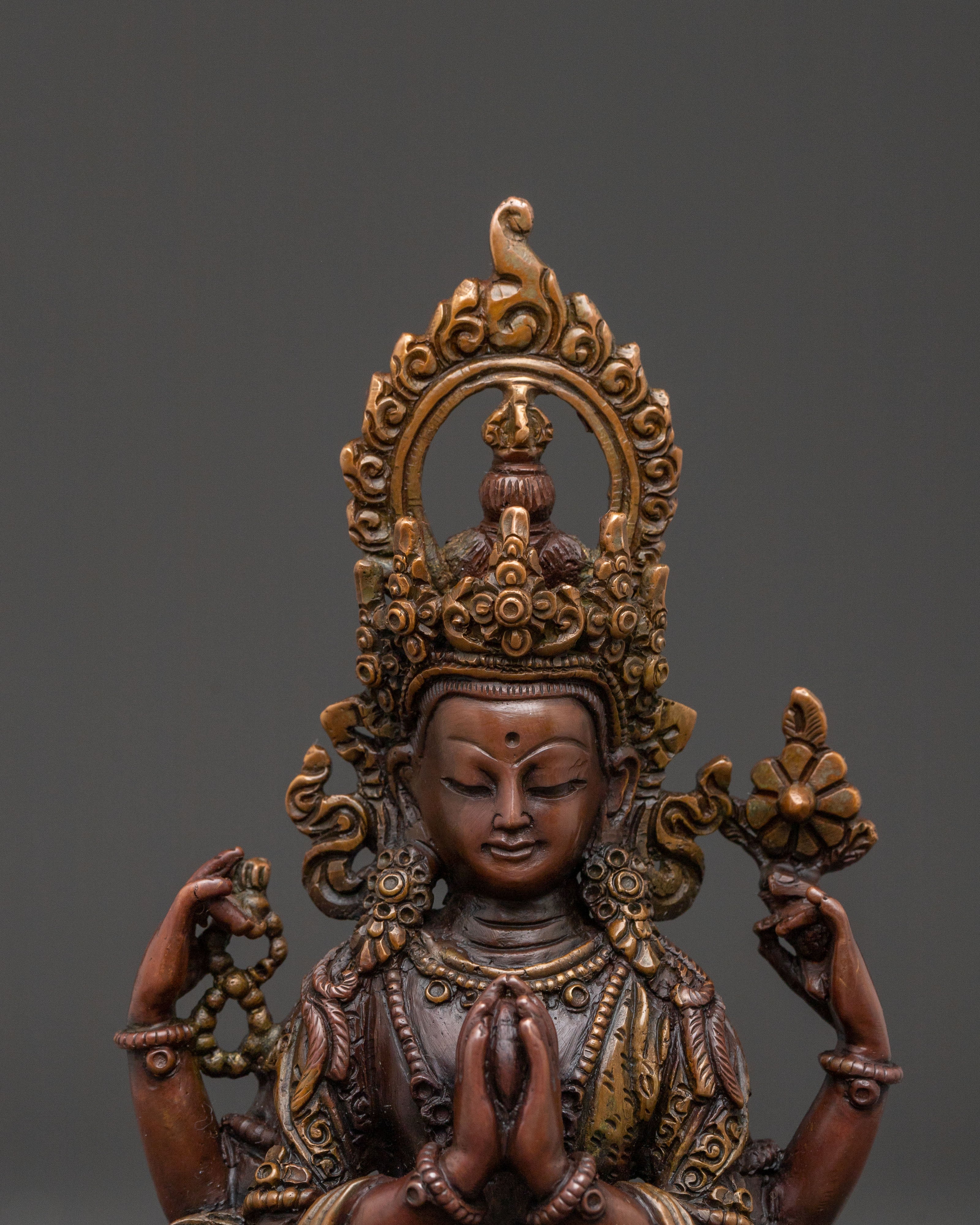 Chenrezig Divine Compassion Statue – Oxidized Copper Art