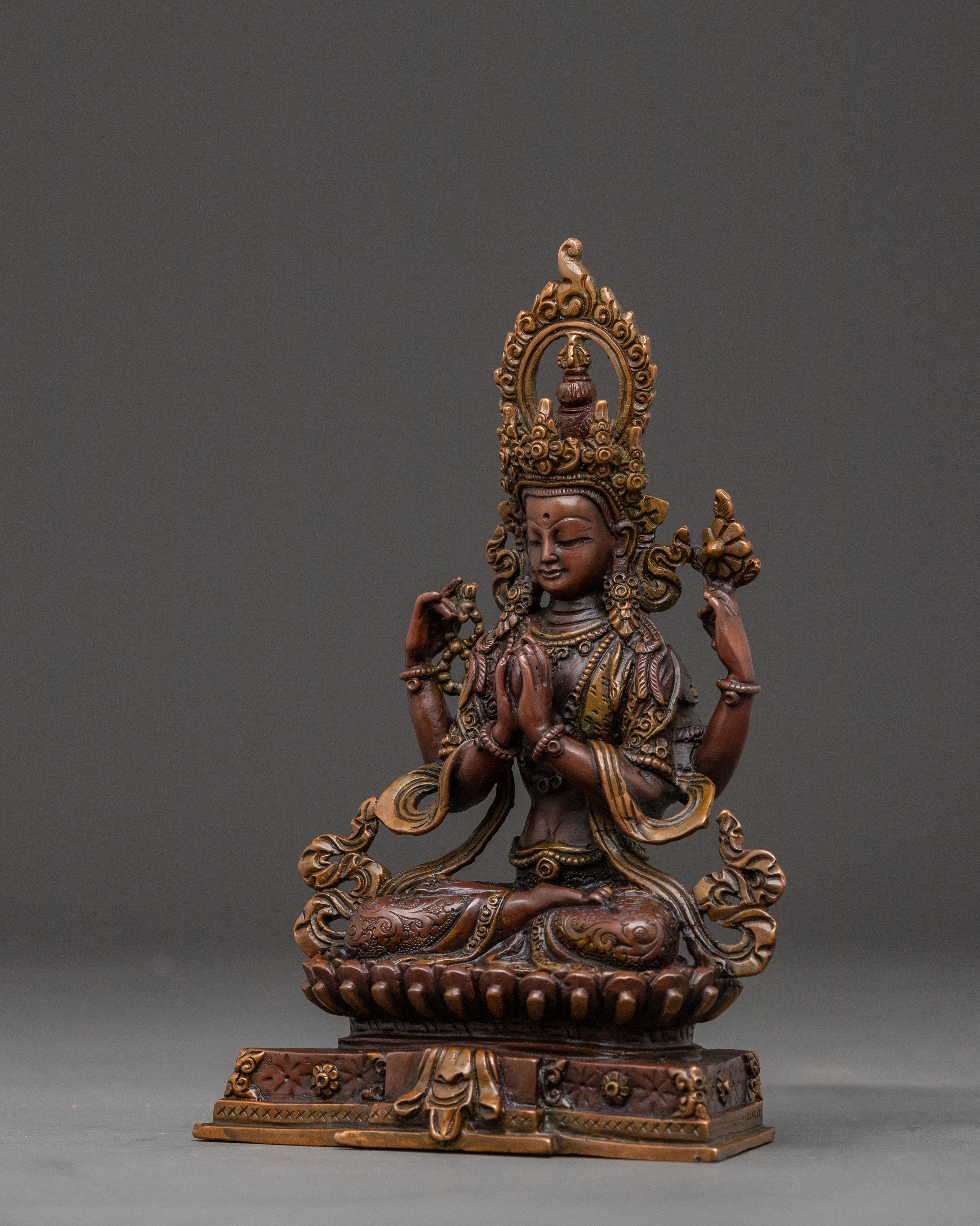 Chenrezig Divine Compassion Statue – Oxidized Copper Art