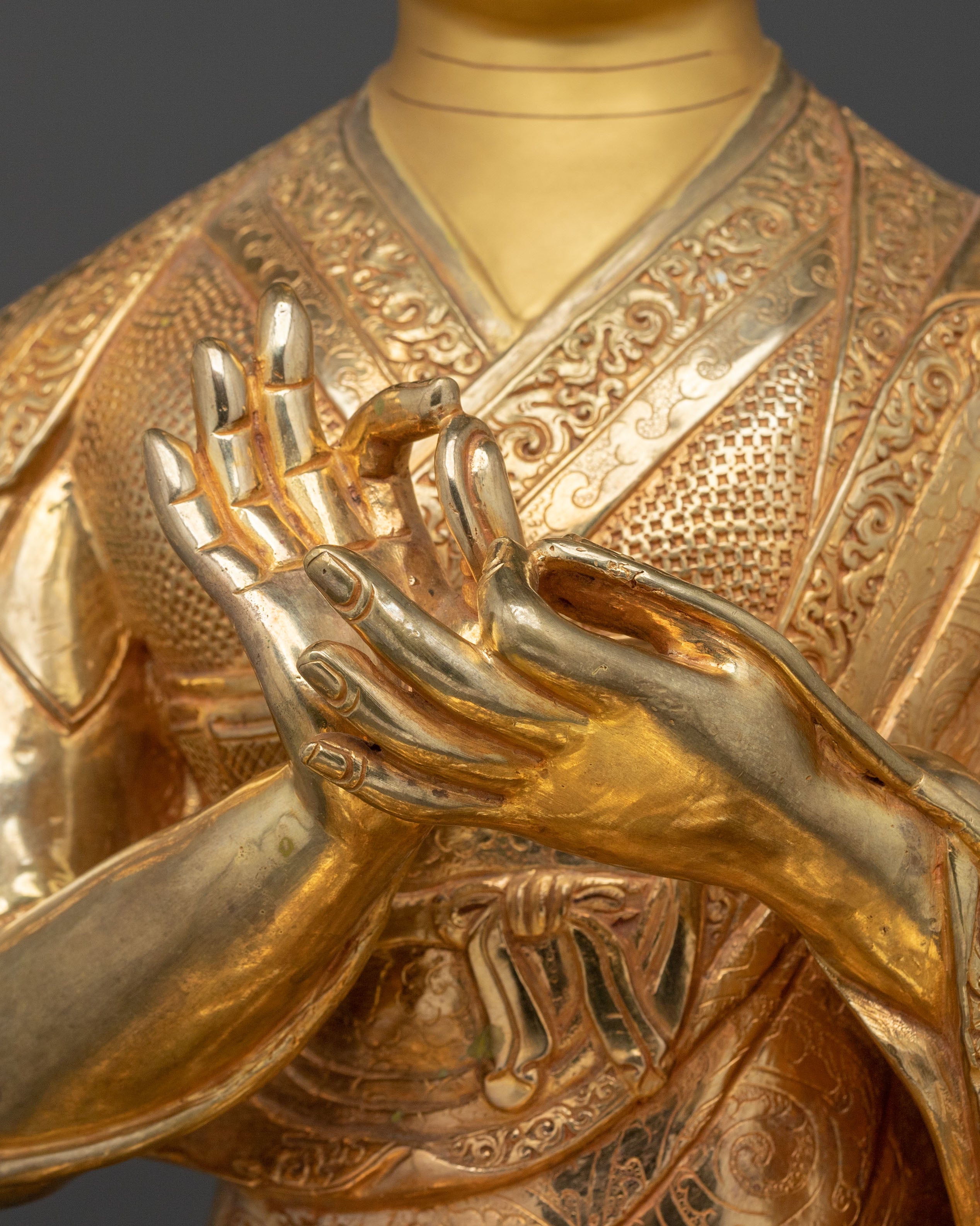 Tsongkhapa with Disciples Golden Statue Set | Buddhist Sculpture for Wisdom