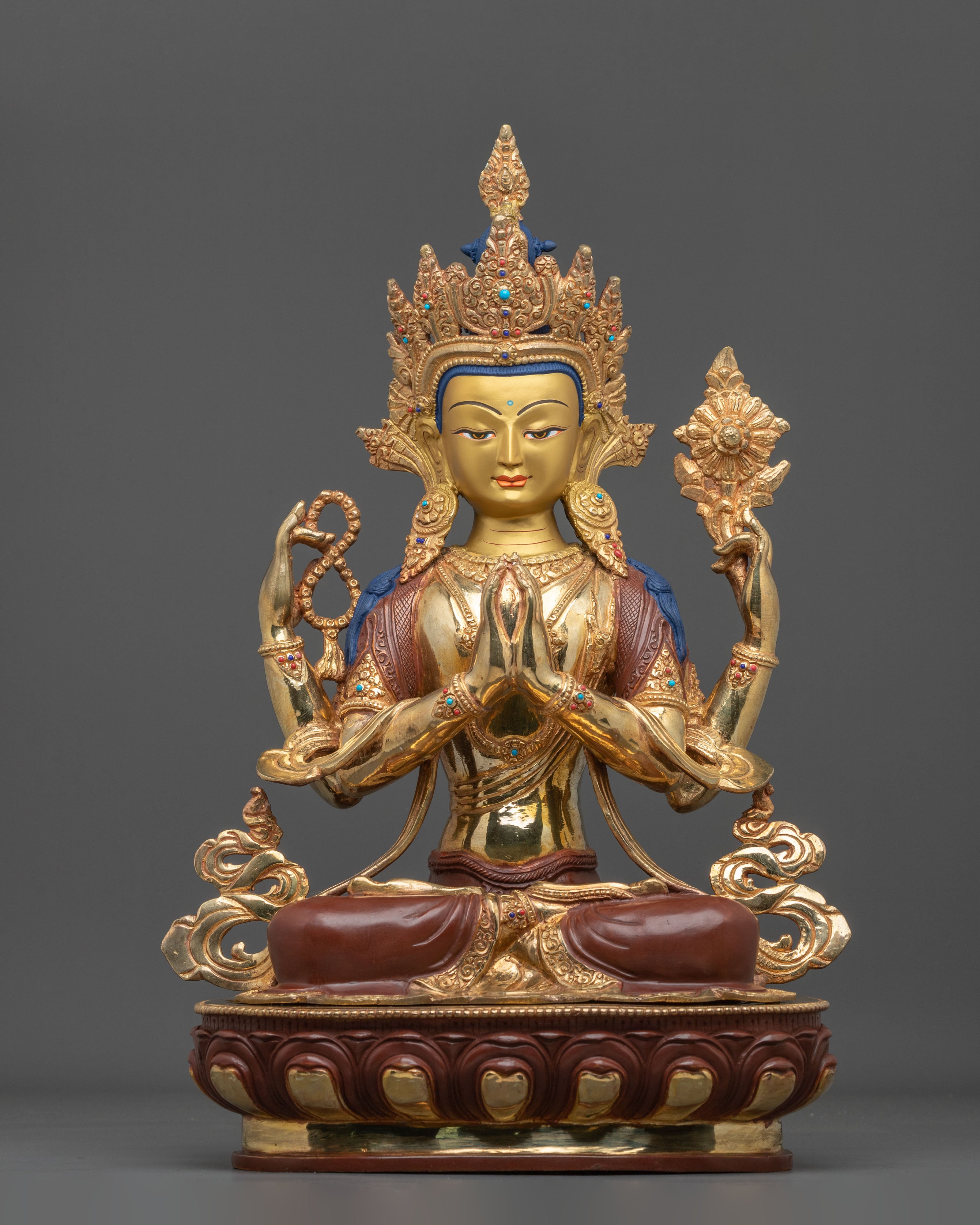 Buddha Dharma Sangha: Oxidized Copper Buddha Statue Set