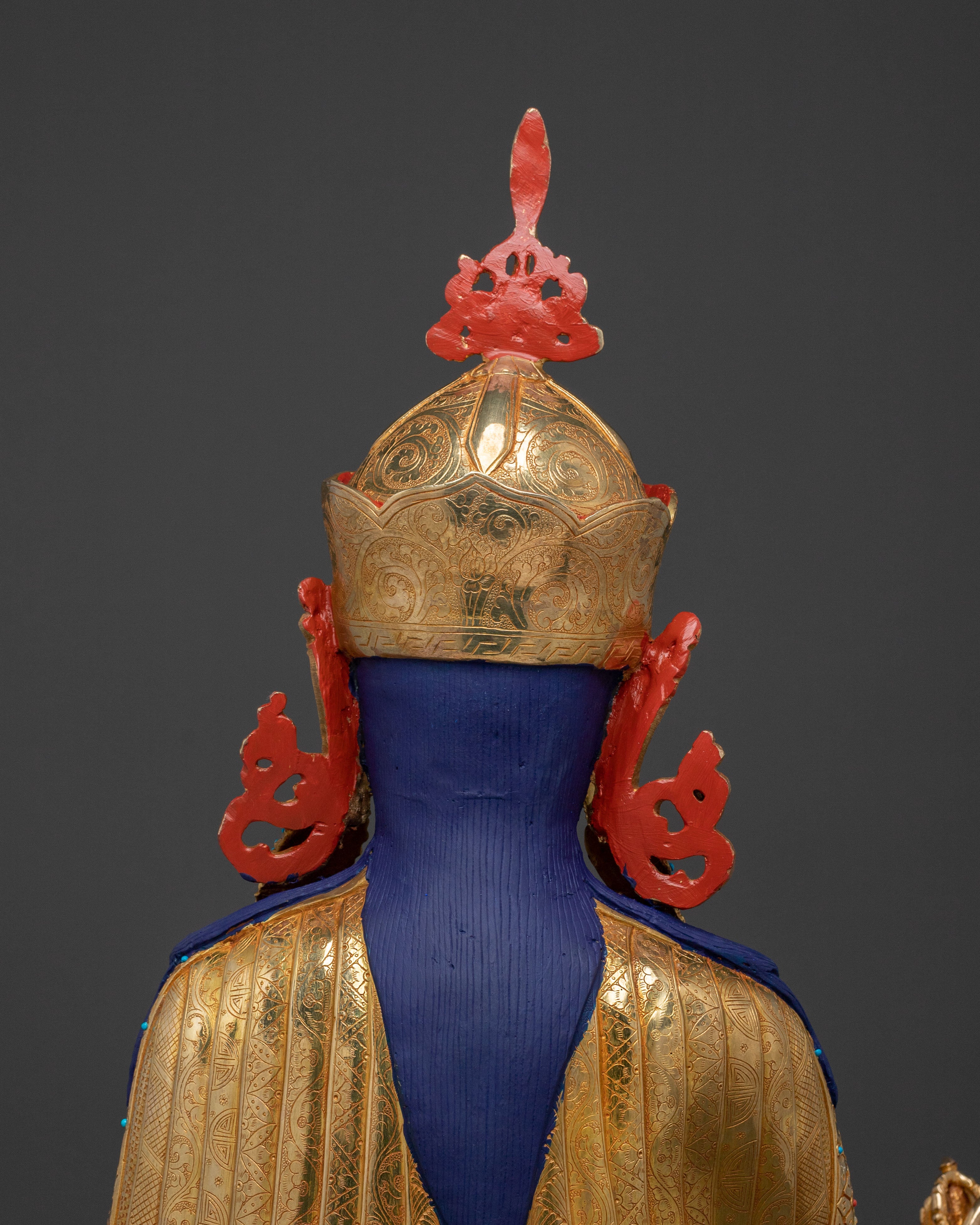 Guru Rinpoche 24K Gold Gilded Sacred Figure | Tibetan Buddhist Sculpture