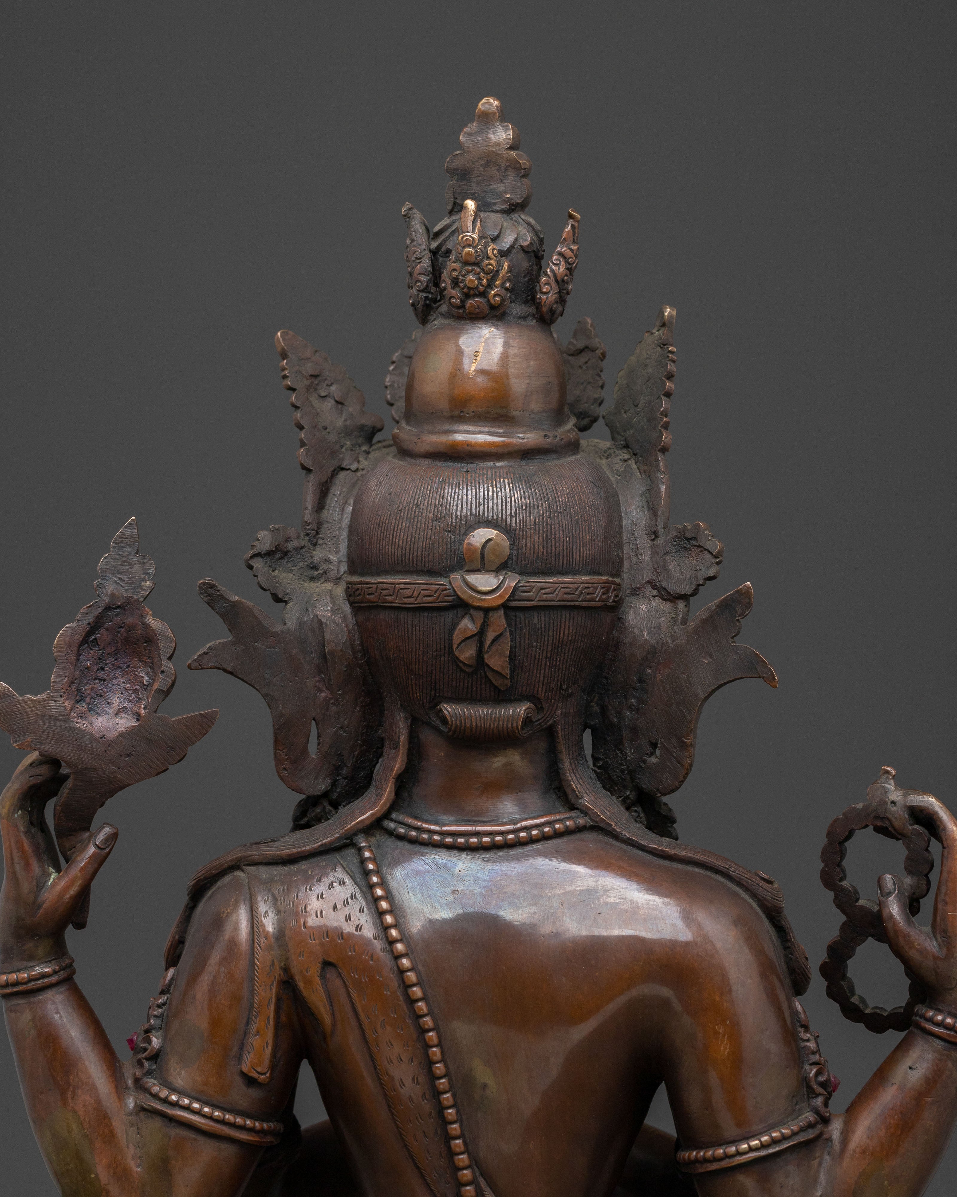 Handcrafted Chenrezig Buddhist Sculpture | Oxidized Copper Statue