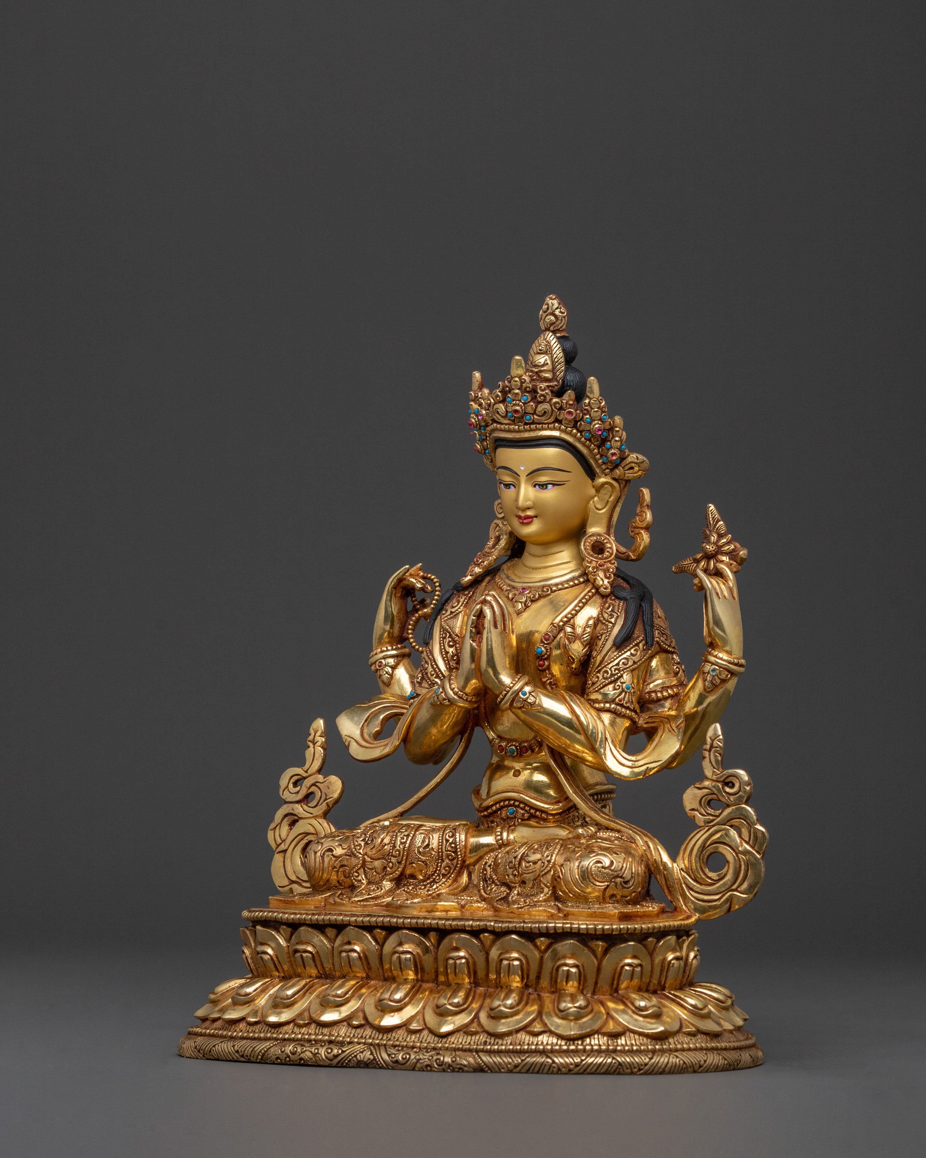 Chenrezig Sacred Statue | 24K Gold Gilded Compassion Deity