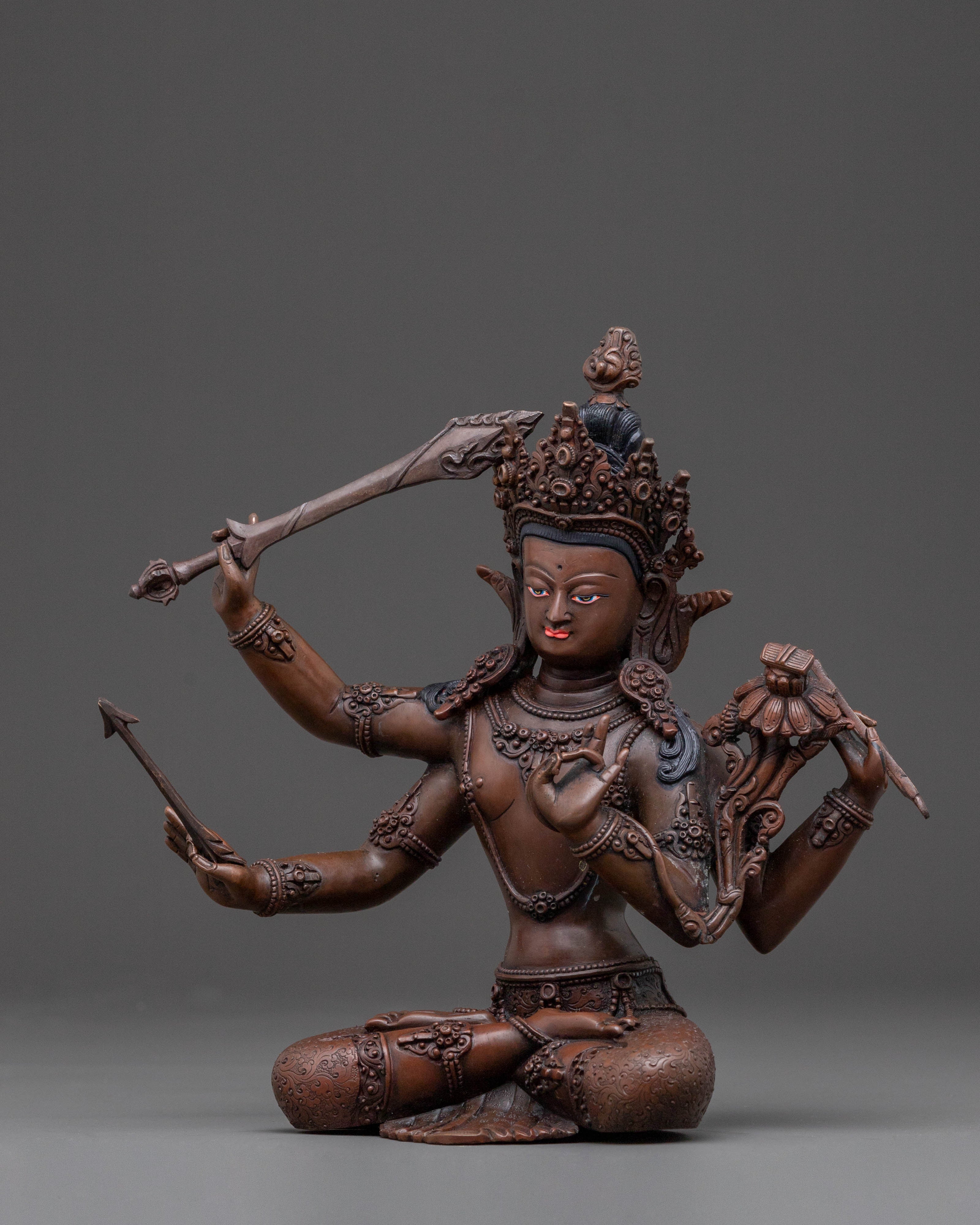 Maha Manjushri Sacred Statue – Oxidized Copper