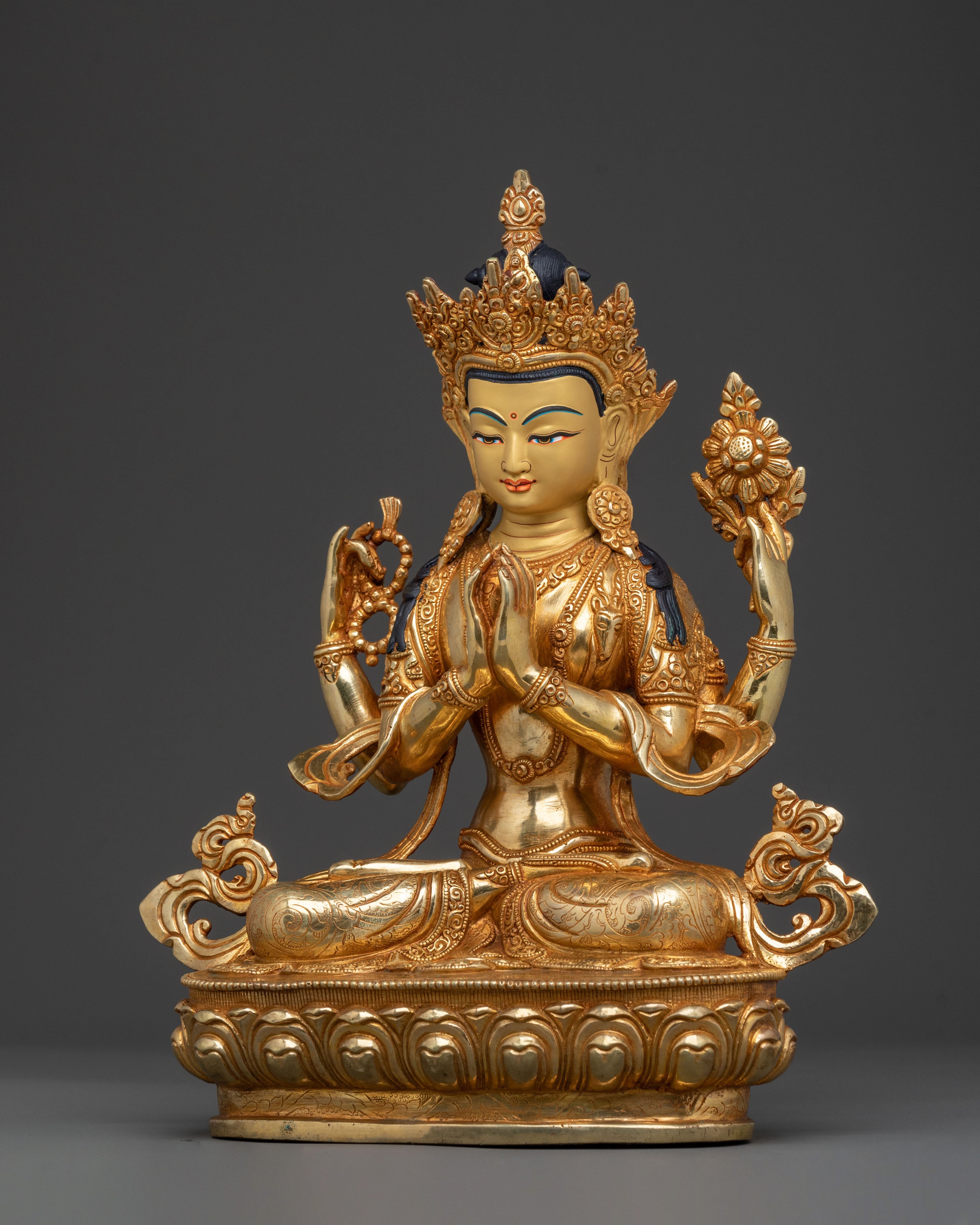 Four Armed Chenrezig Statue | 24K Gold Gilded Icon