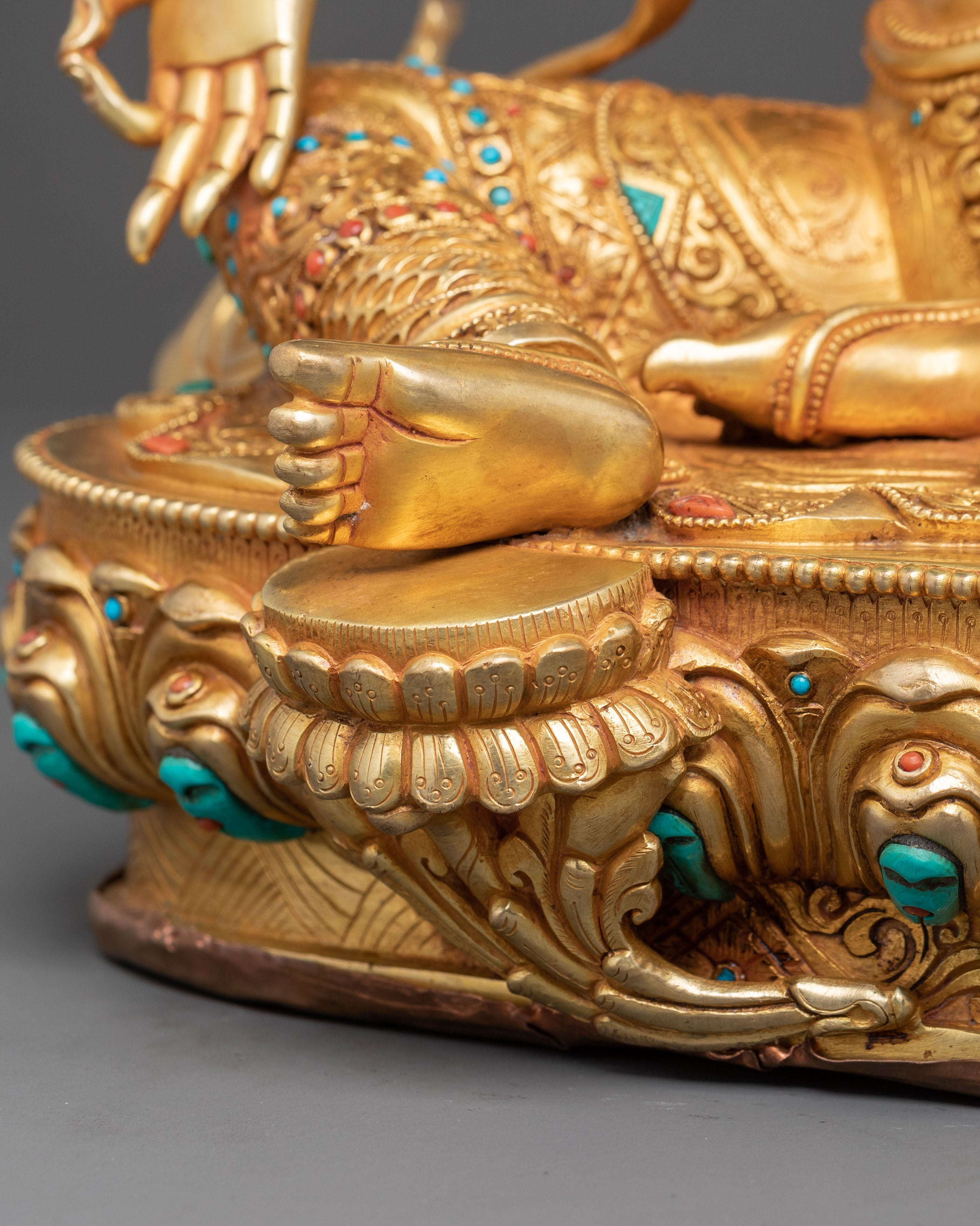 Green Tara Healing Statue: 24K Gold Gilded