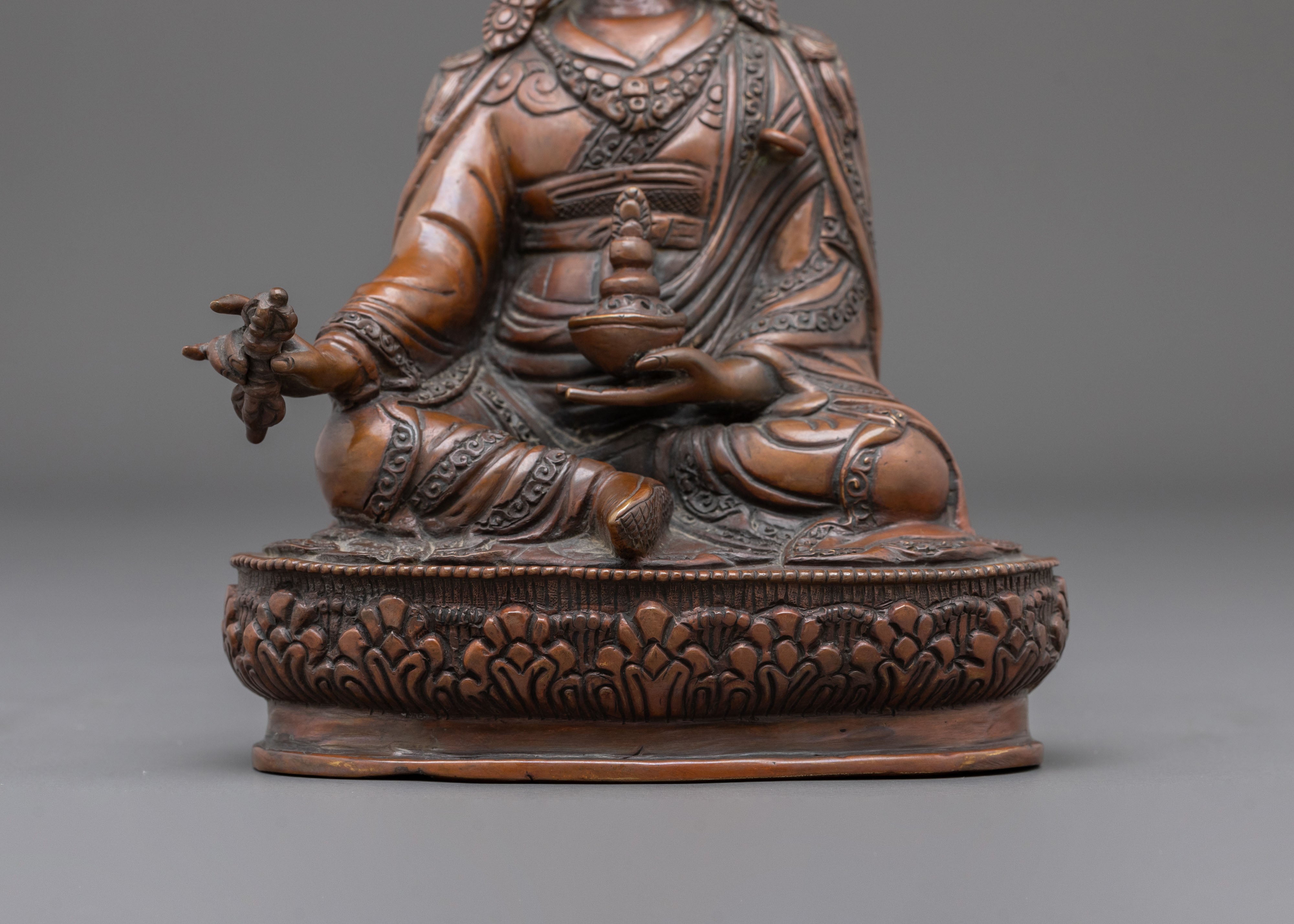 Guru Rinpoche Buddhist Altar Sculpture | Oxidized Copper Statue