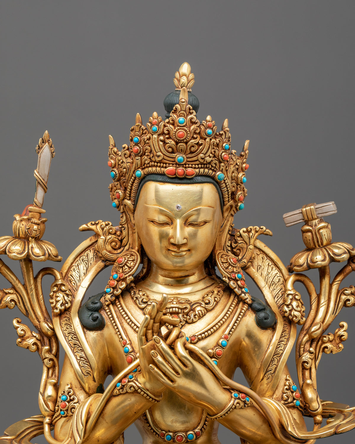 Tikshna Manjushri: 24K Gold Gilded Copper Statue