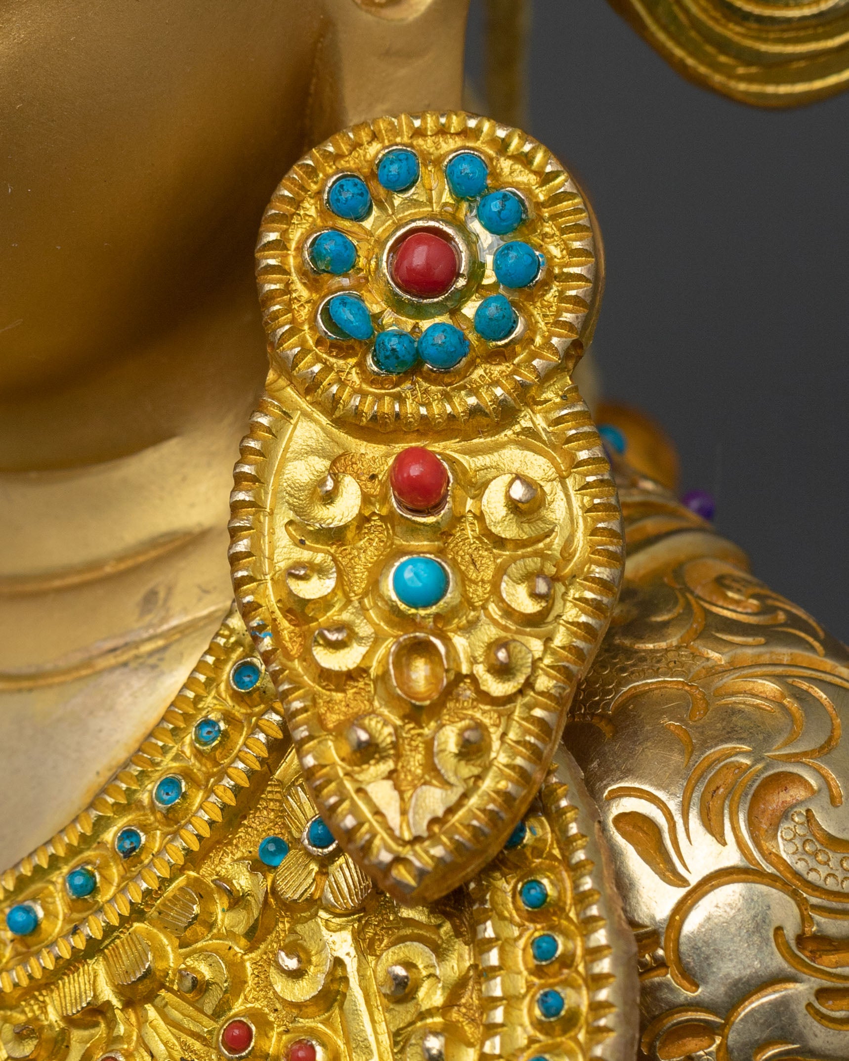 Handcrafted Crown Shakyamuni Buddha Spiritual Sculpture in 24K Gold