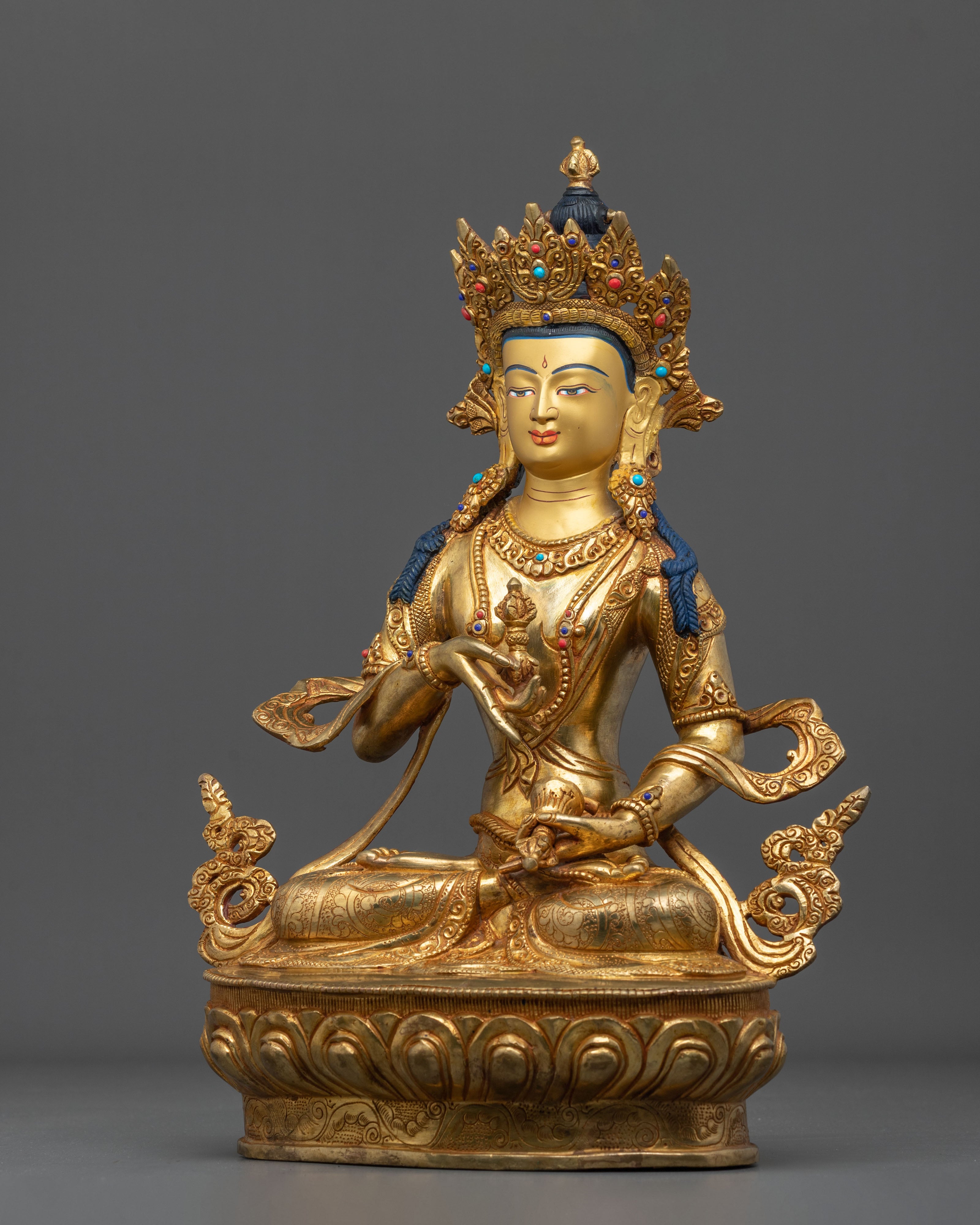 Vajrasattva Golden Statue Adorned with Gemstones