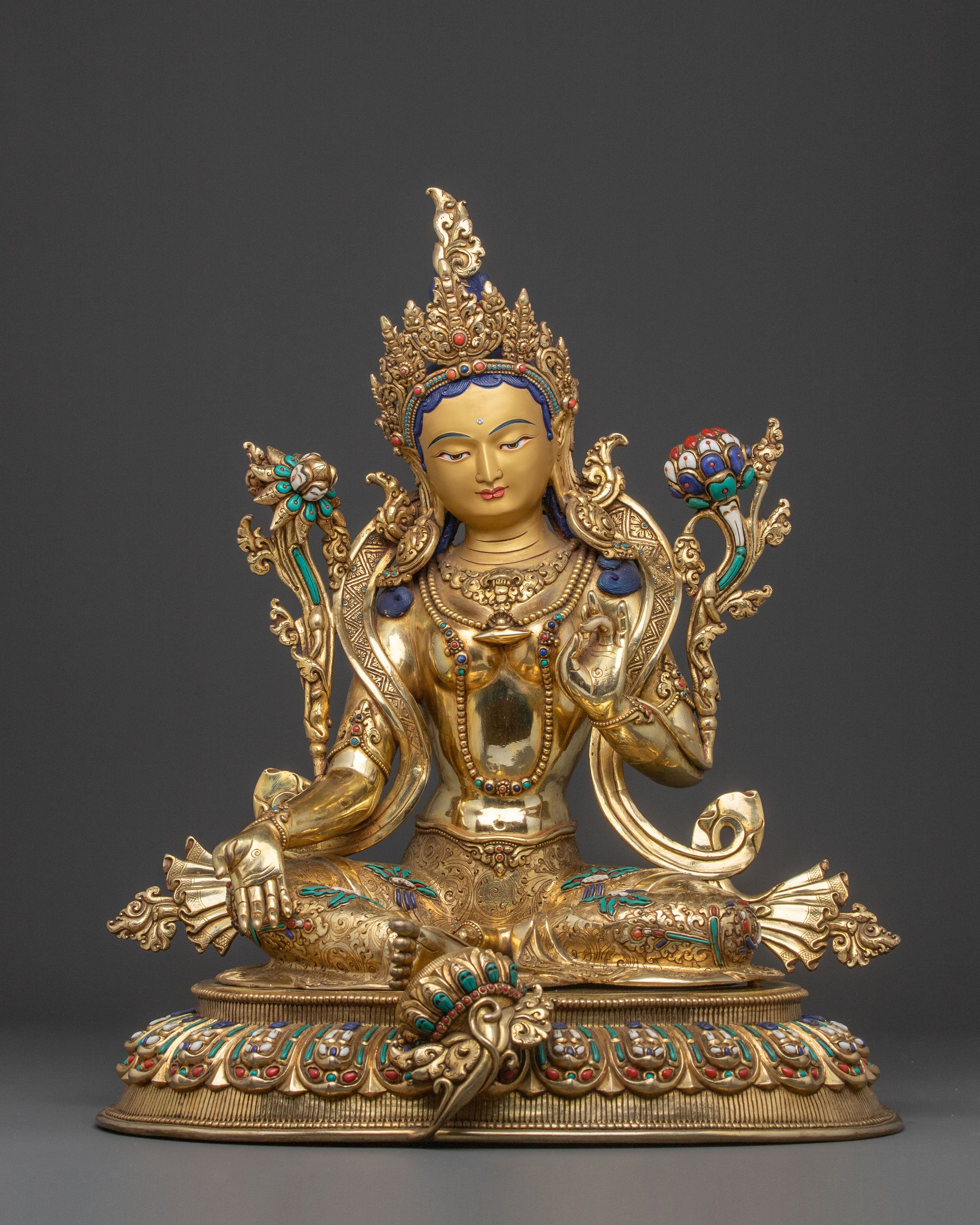 Green Tara Protective Bodhisattva Statue – Hand-Gilded Copper Art