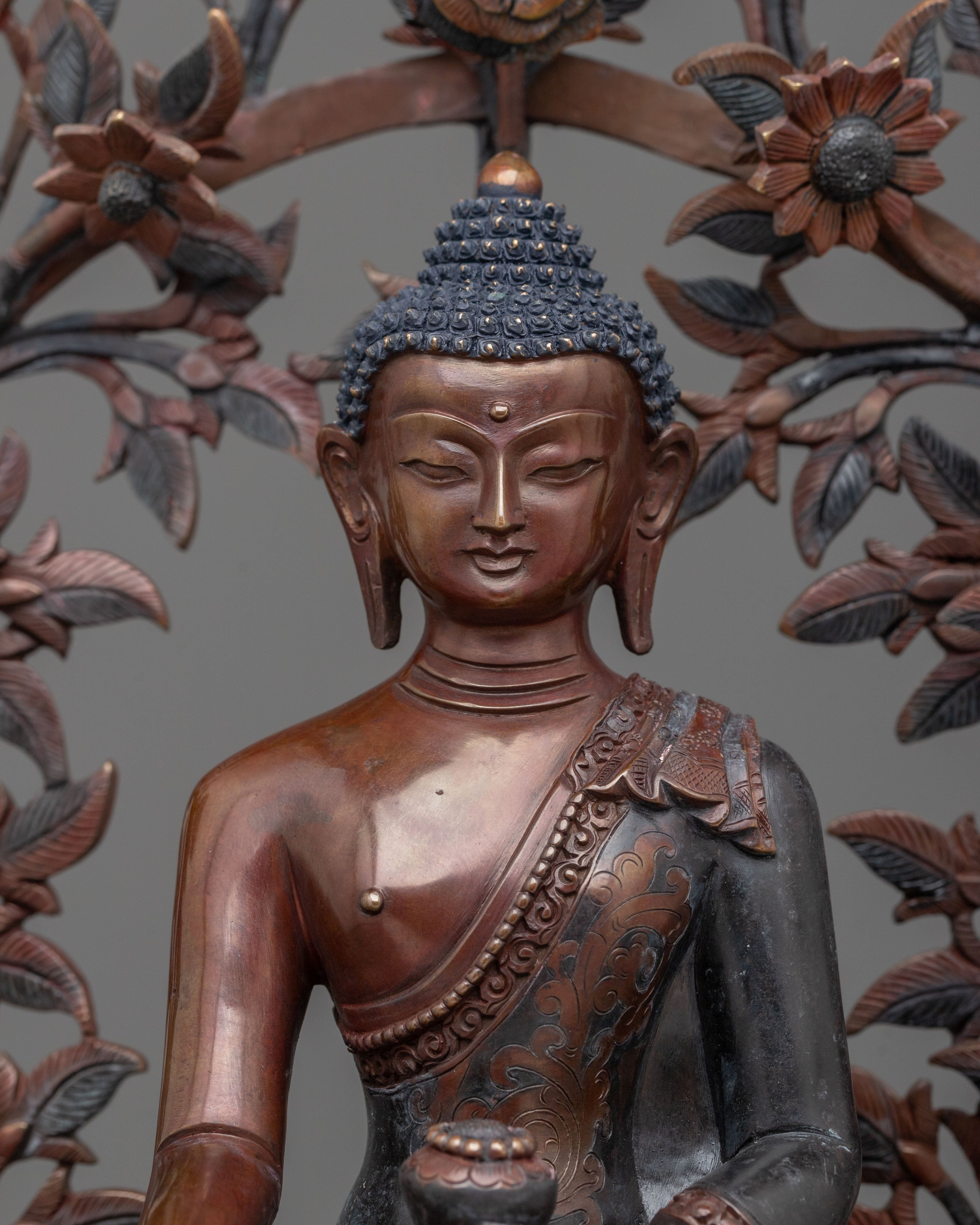 Shakyamuni Buddha Sculpture | Oxidized Copper Altar Statue