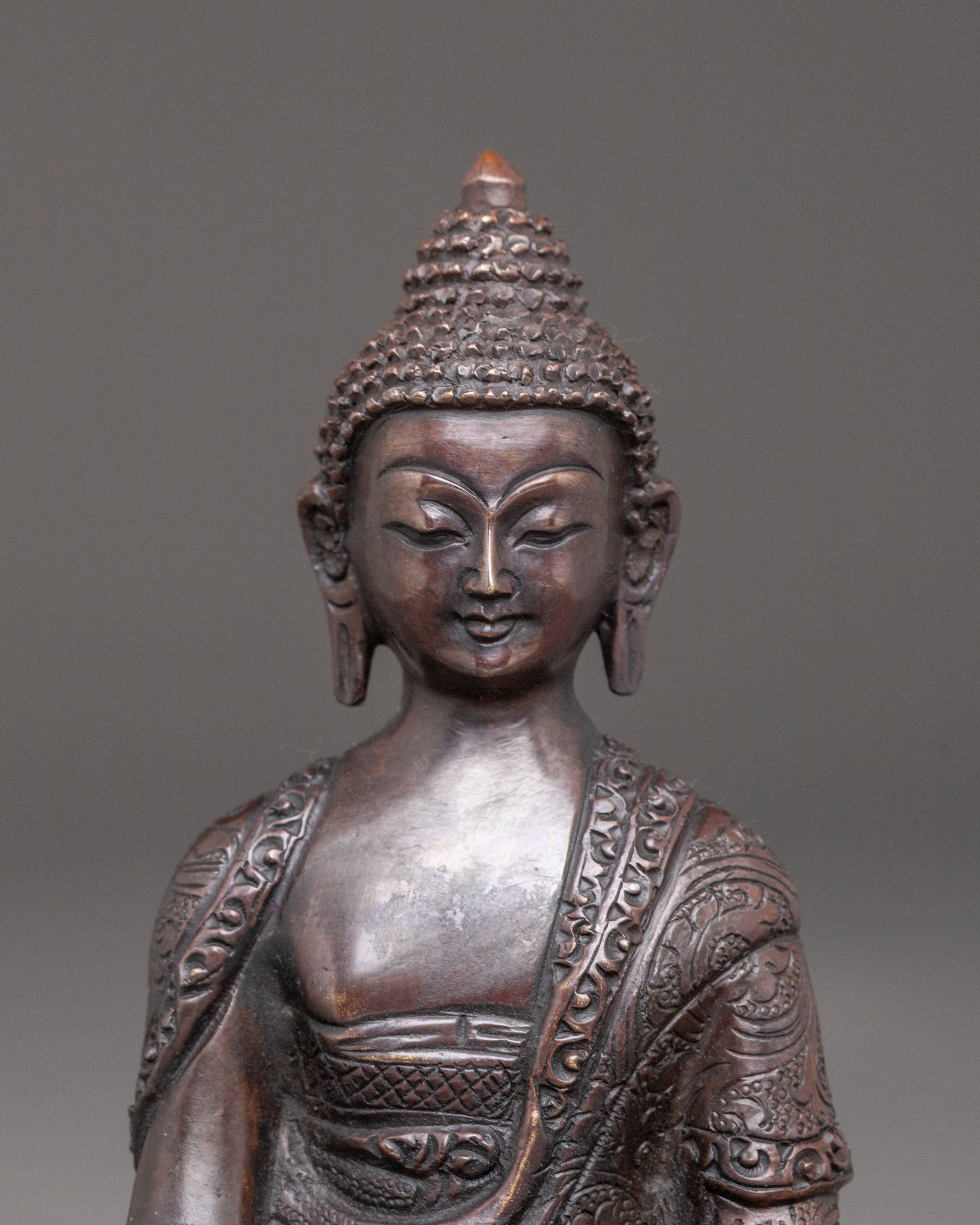 Handmade Shakyamuni Buddha Oxidized Copper Statue | Traditional Himalayan Art