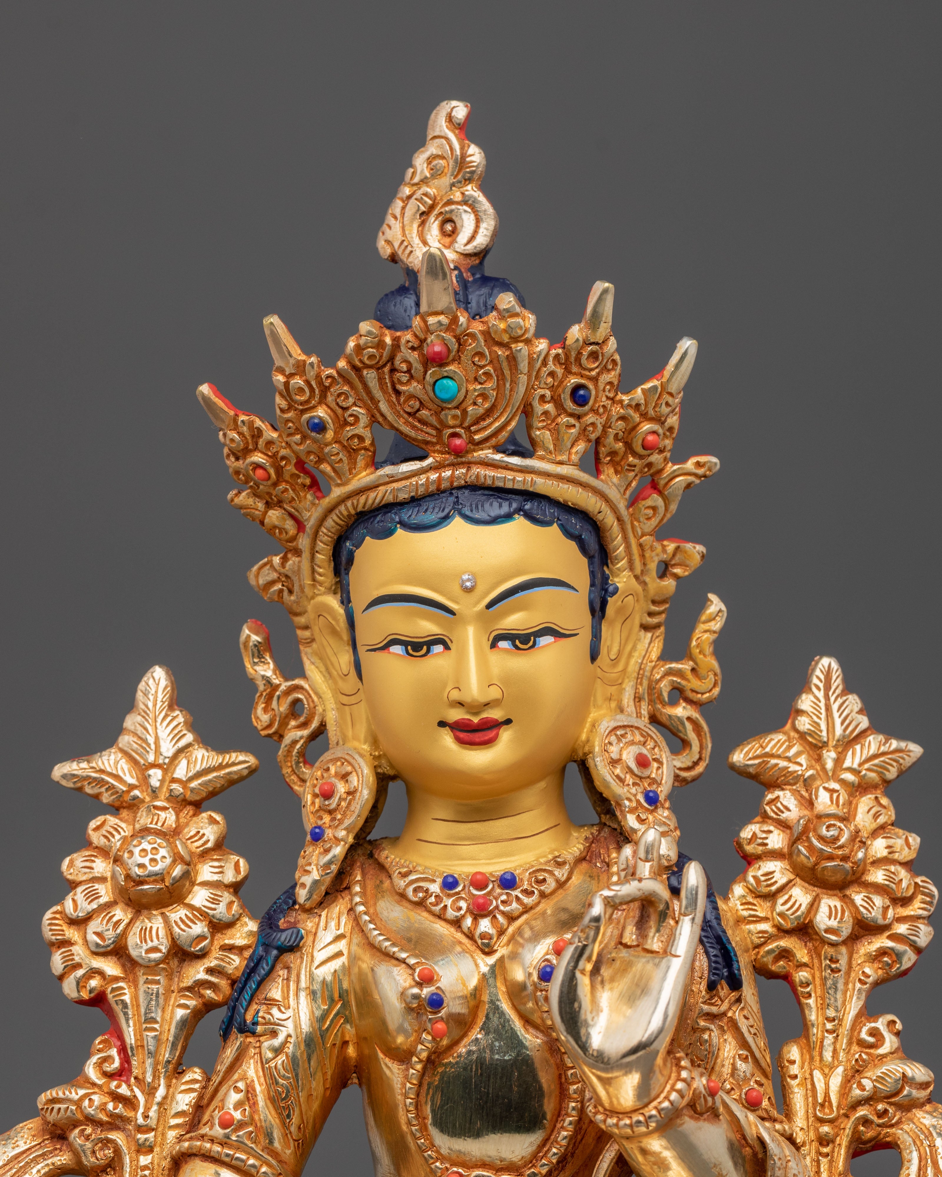Green Tara Sculpture | Serene 24K Gold Gilded Artistry