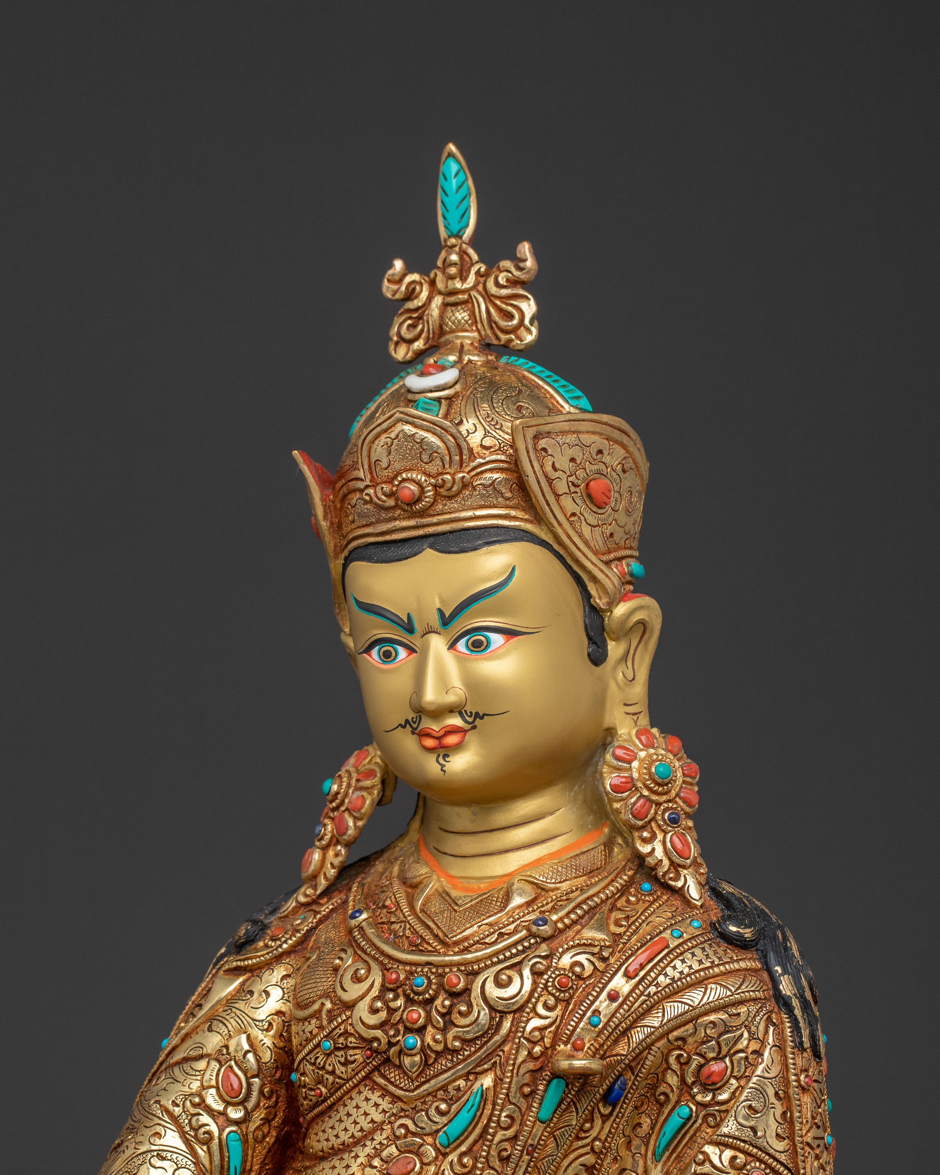 Guru Rinpoche Altar Statue - Hand-Gilded Copper Art