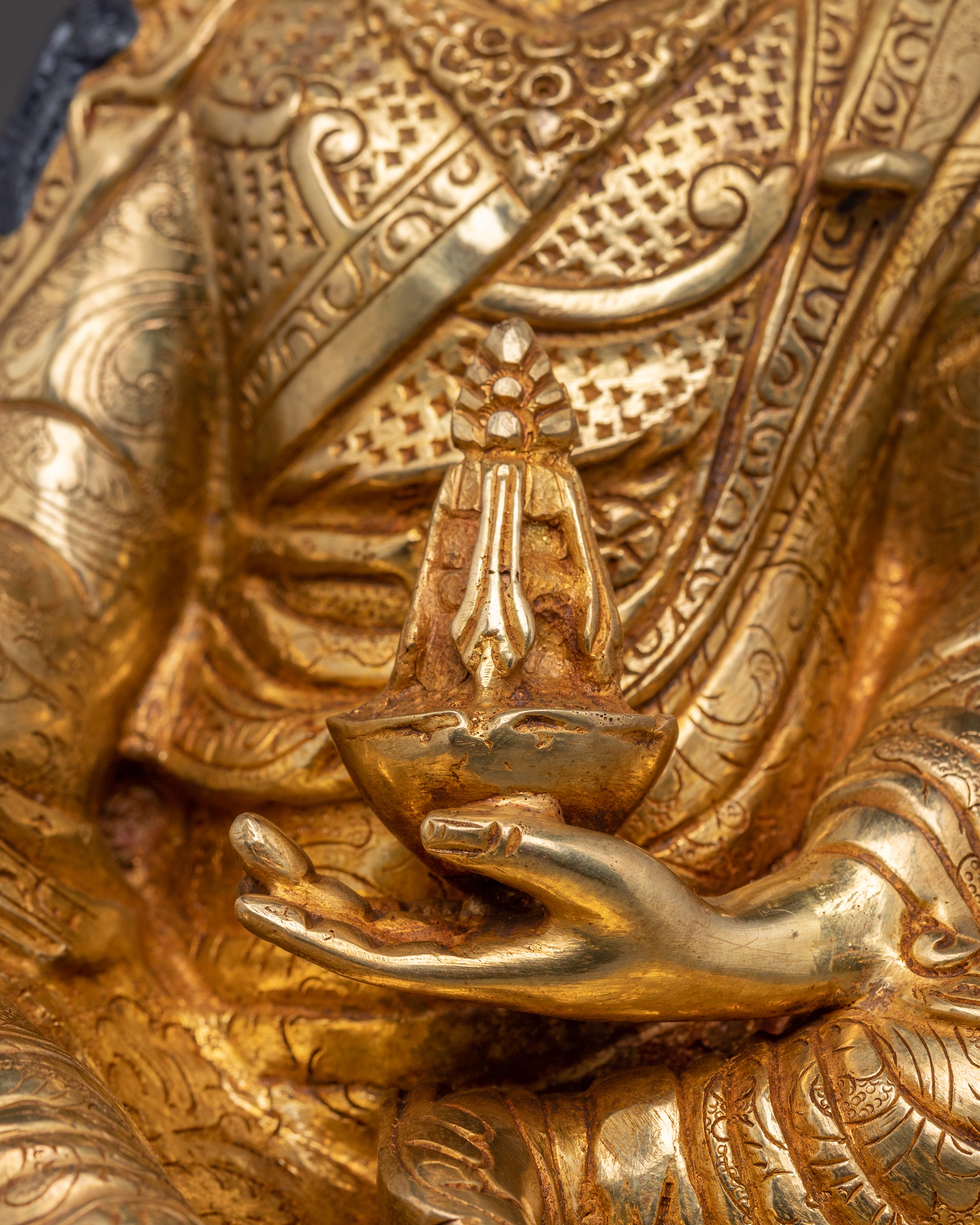Handcrafted Golden Sculpture of Guru Rinpoche | Lotus-Born Master