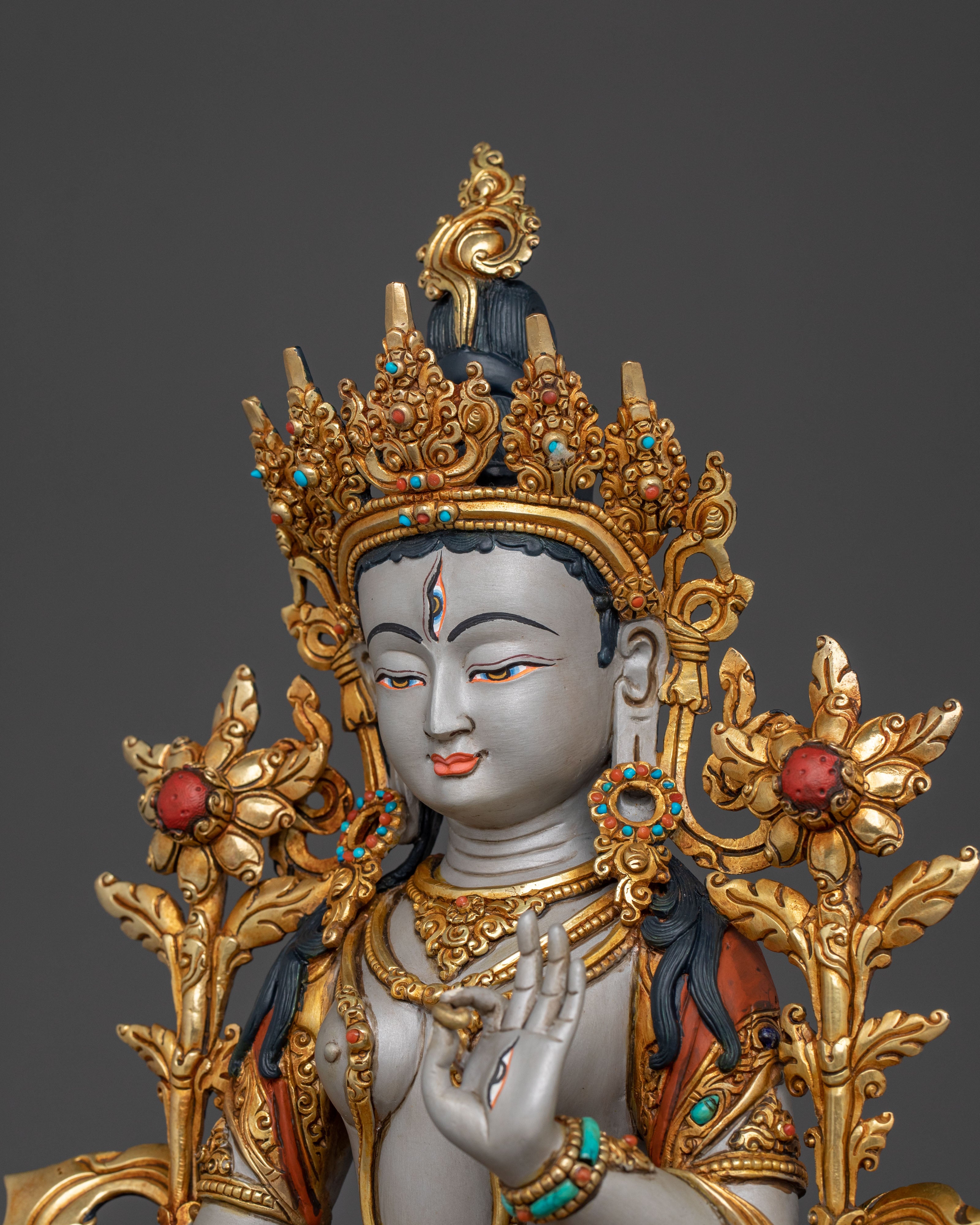 White Tara Statue | 24K Gold Gilded Serenity