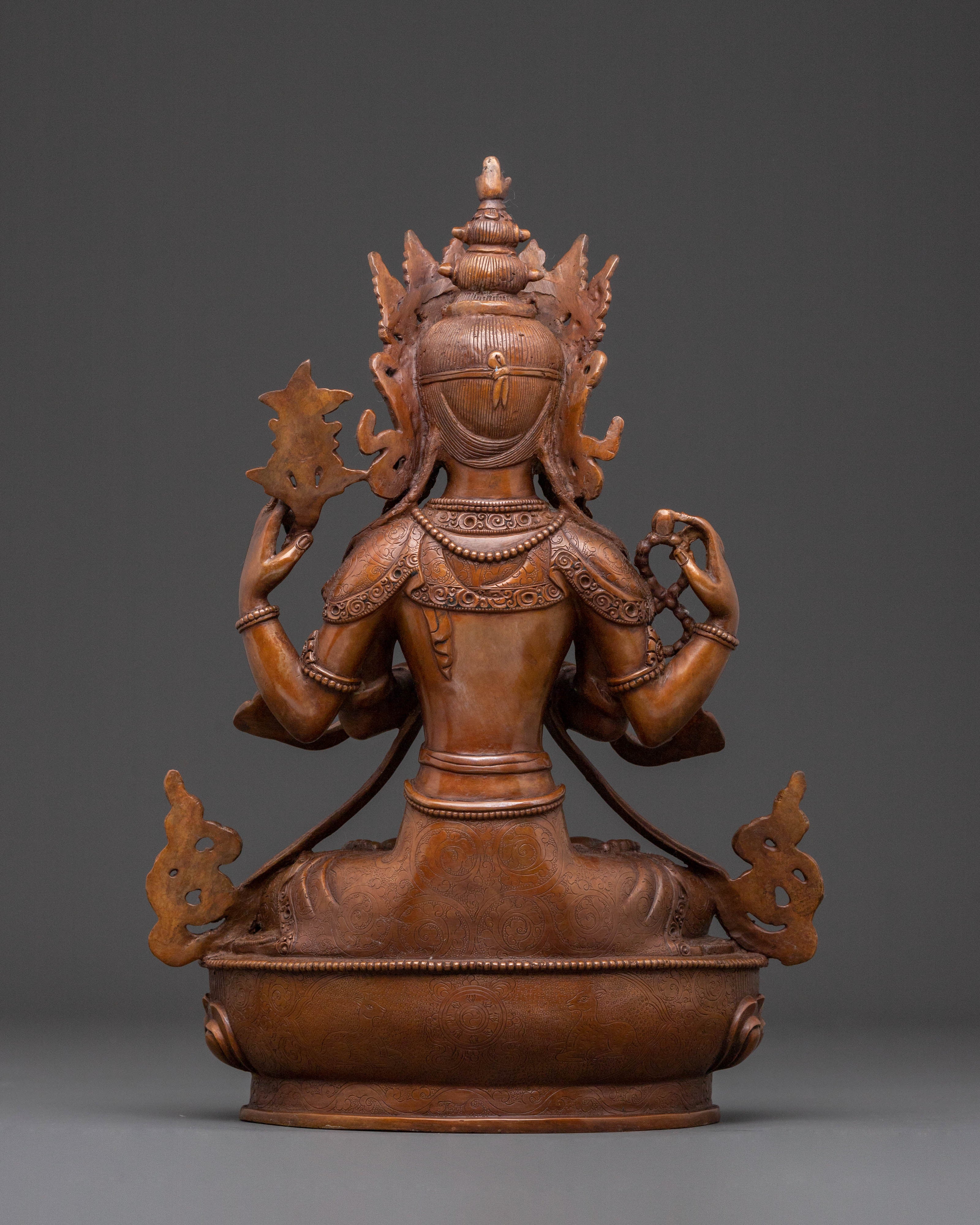 Bodhisattva Chenrezig Statue for Protection – Oxidized Copper Artistry
