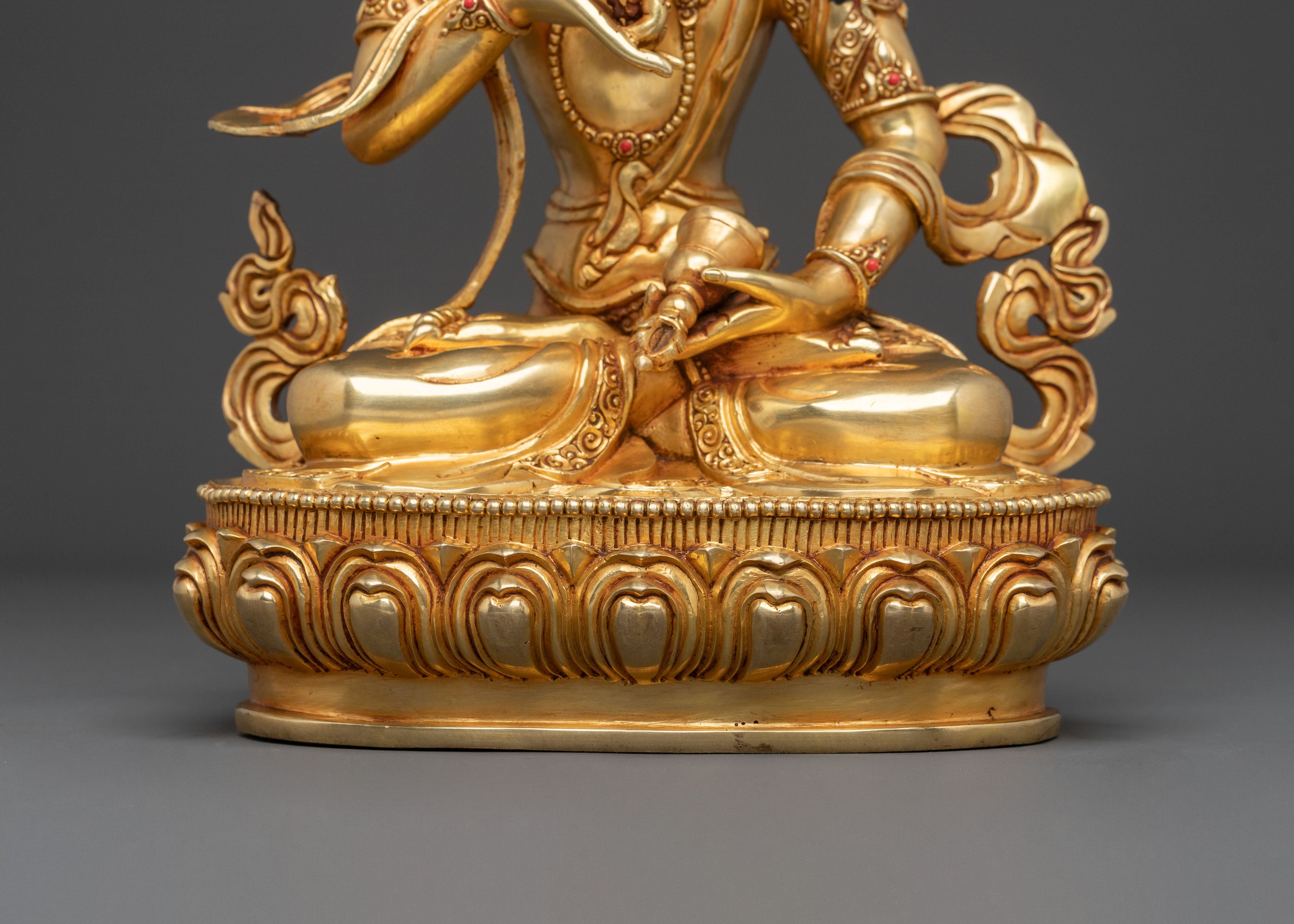Sacred Vajrasattva Buddhist Sculpture: 24K Gold Gilded