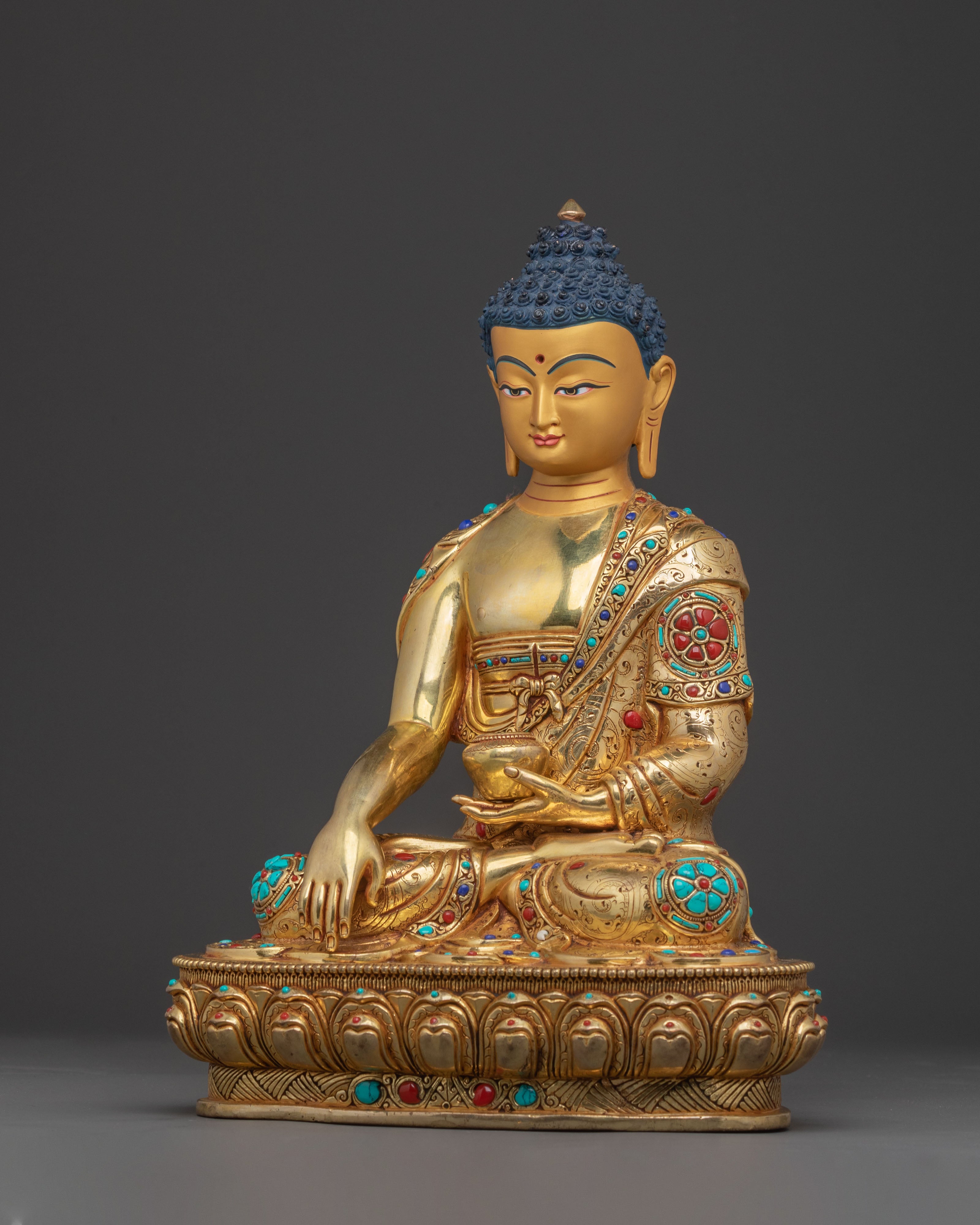 Shakyamuni BuddhaStatue with Handcarved Gemstones