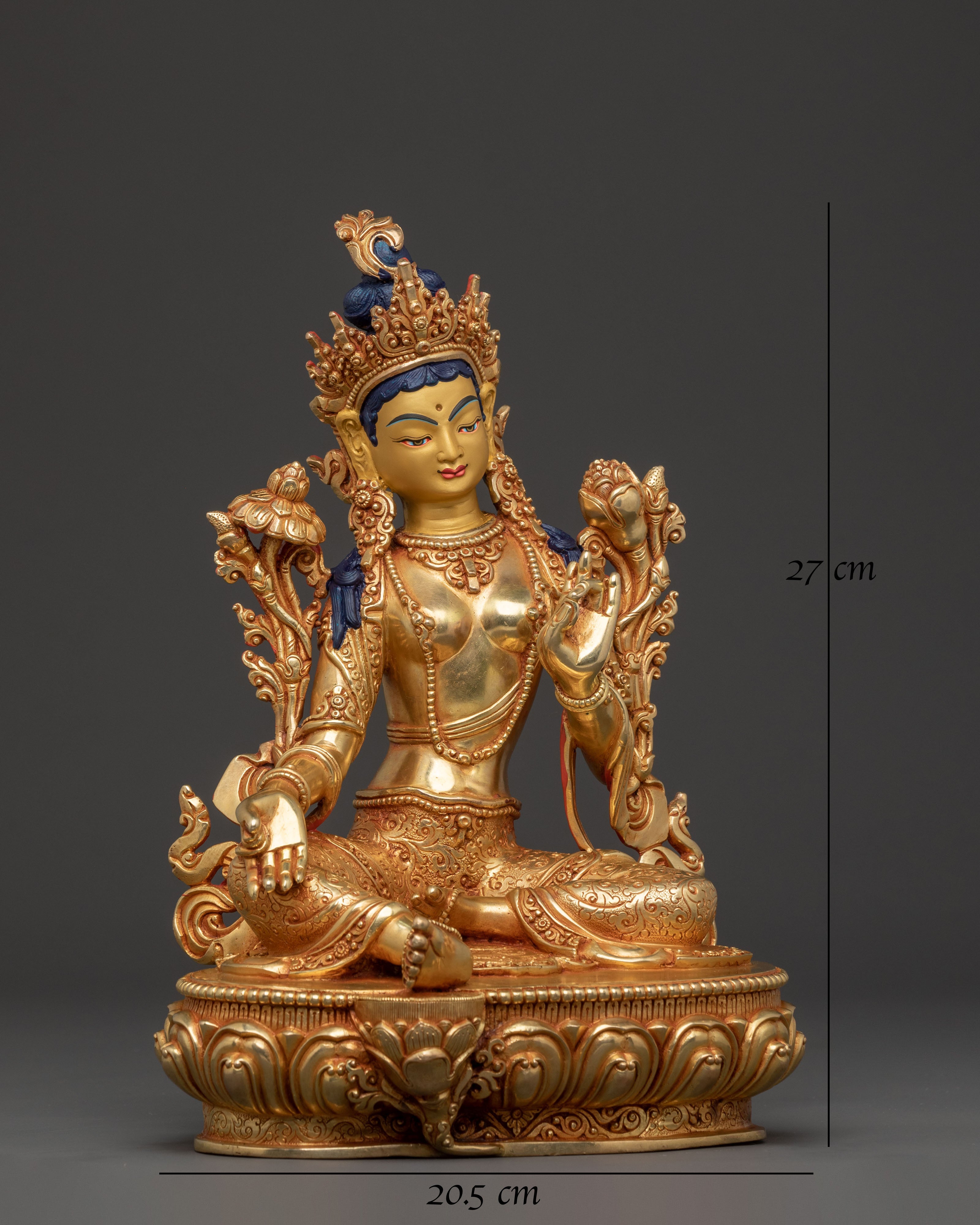 Green Tara Swift Liberator Statue – Radiant 24K Gilded Copper