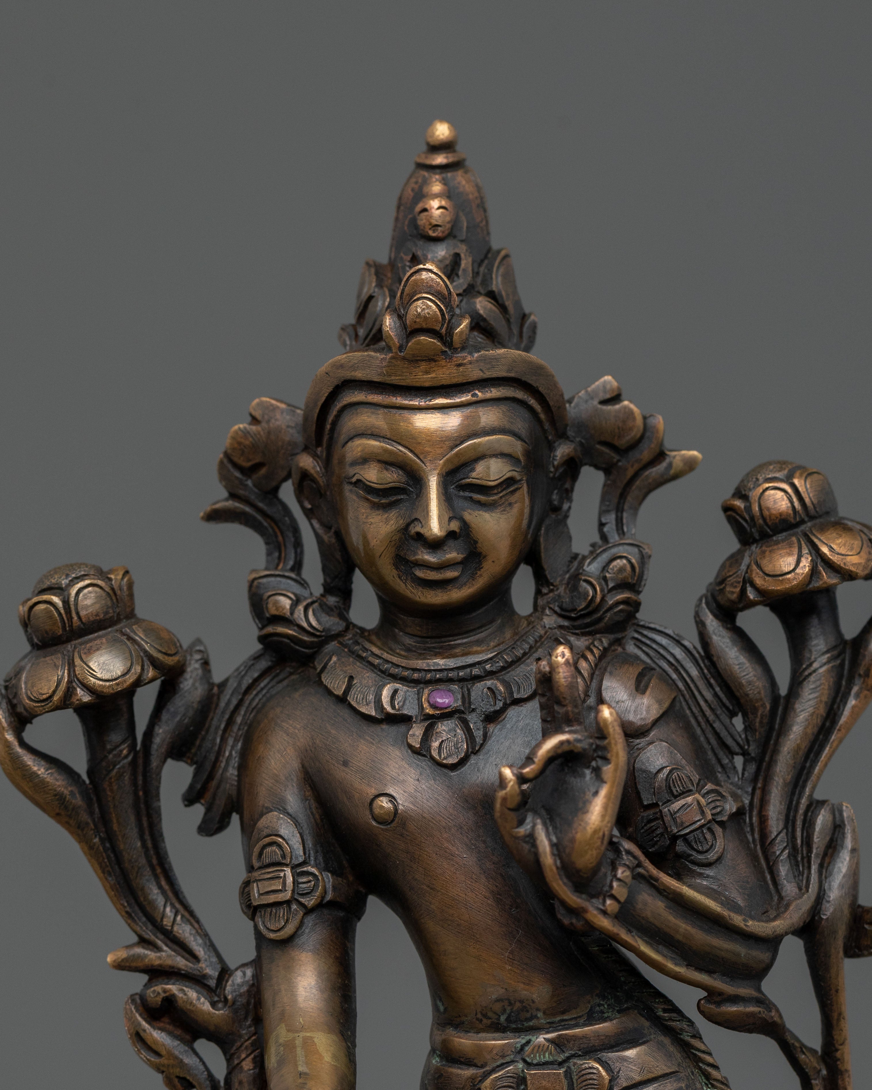 Padmapani Oxidized Copper Sculpture | Serene Bodhisattva Art