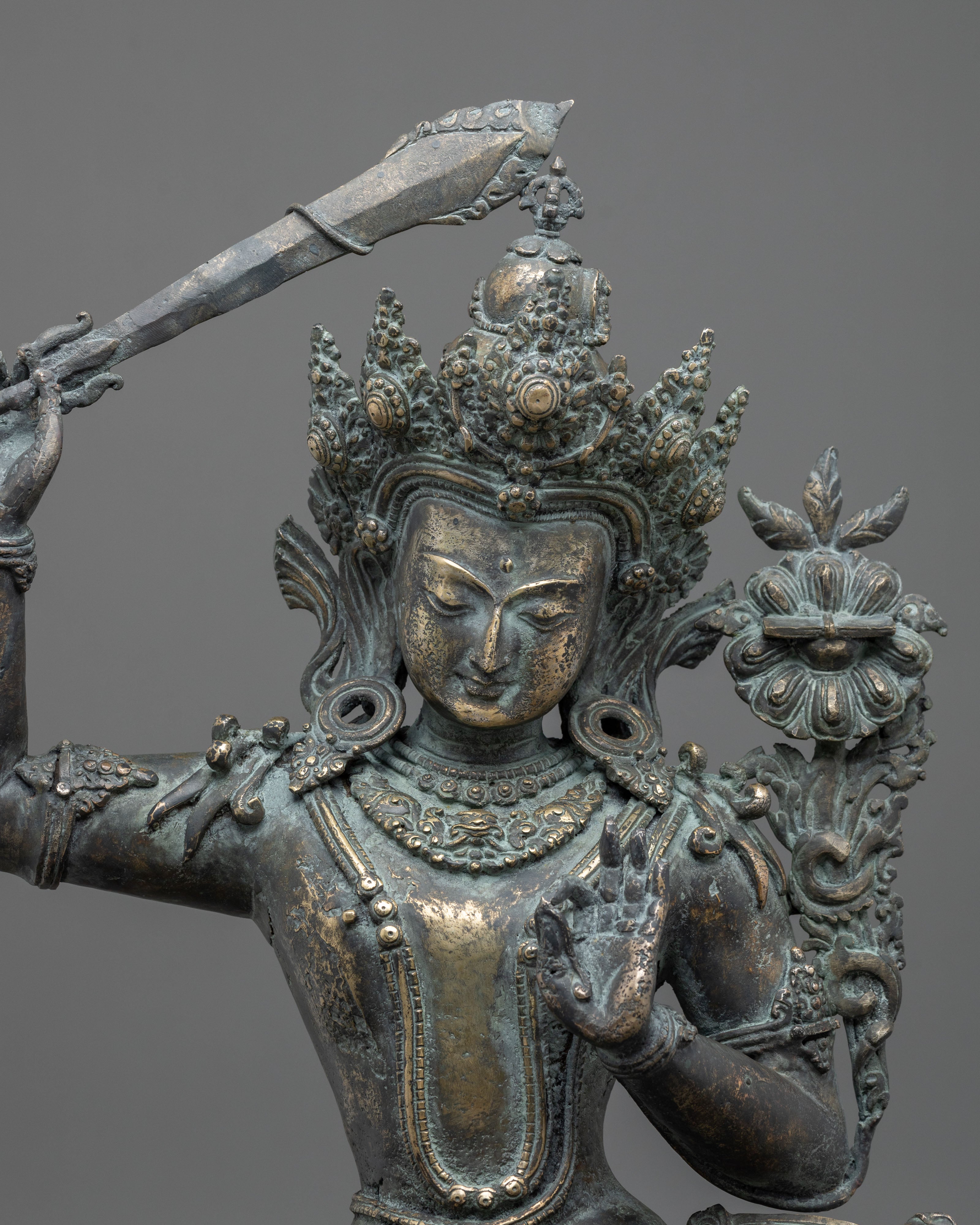 Handmade Manjughoṣa Statue | Sacred Antique Finish