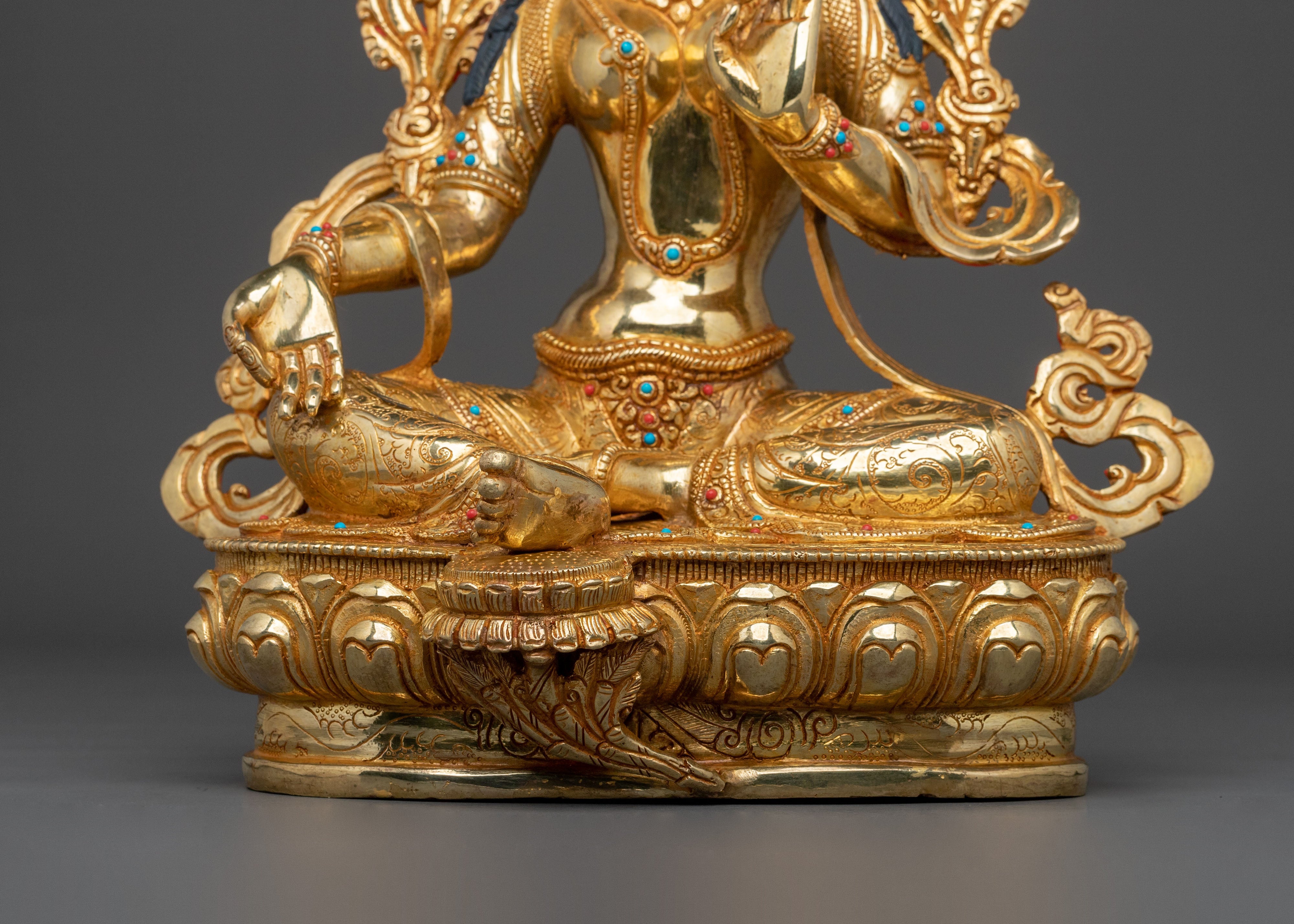 Green Tara Statue: 24K Gold Gilded Buddhist Goddess