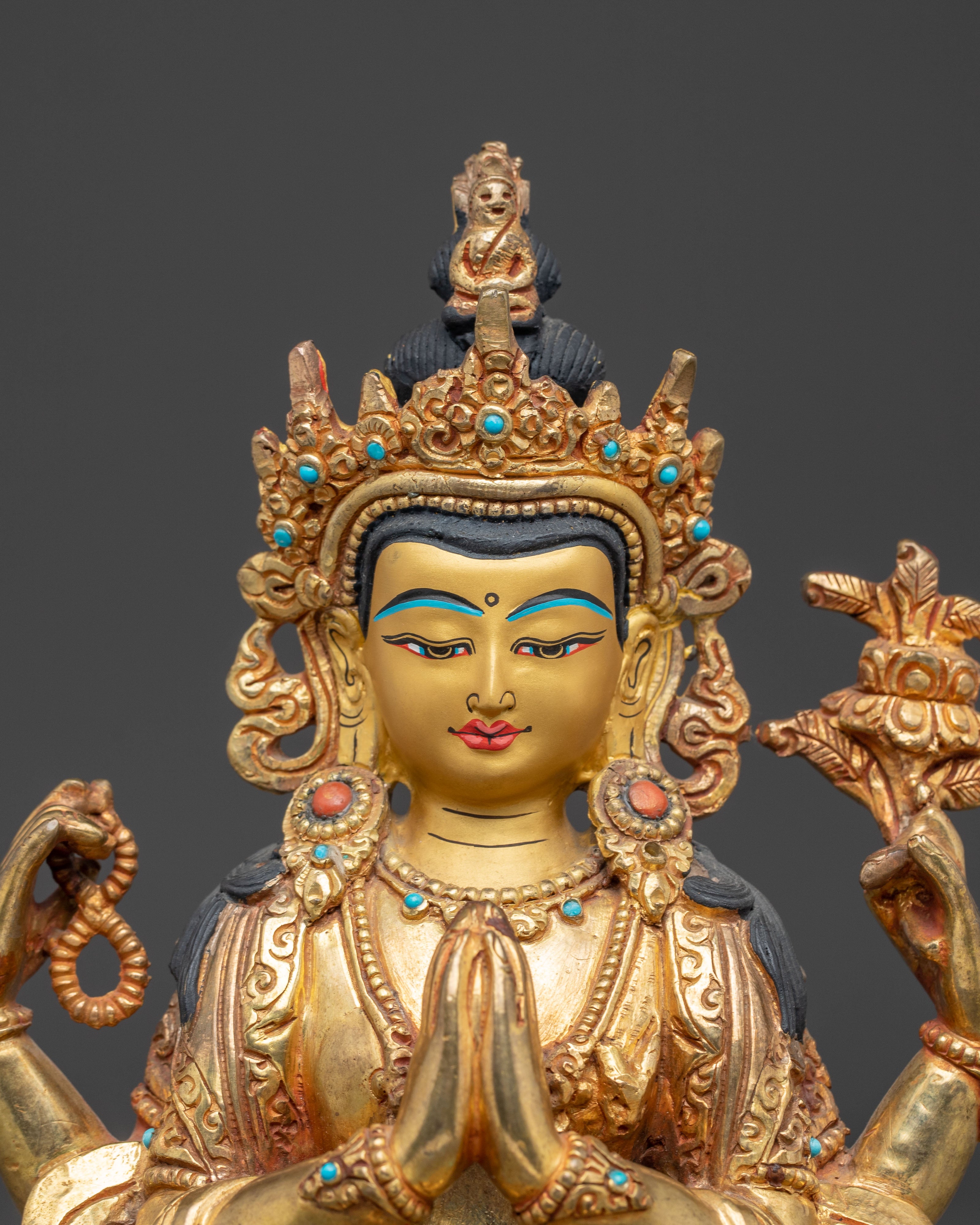 Golden Avalokiteshvara Handcrafted Statue | Meditation & Altar Decor