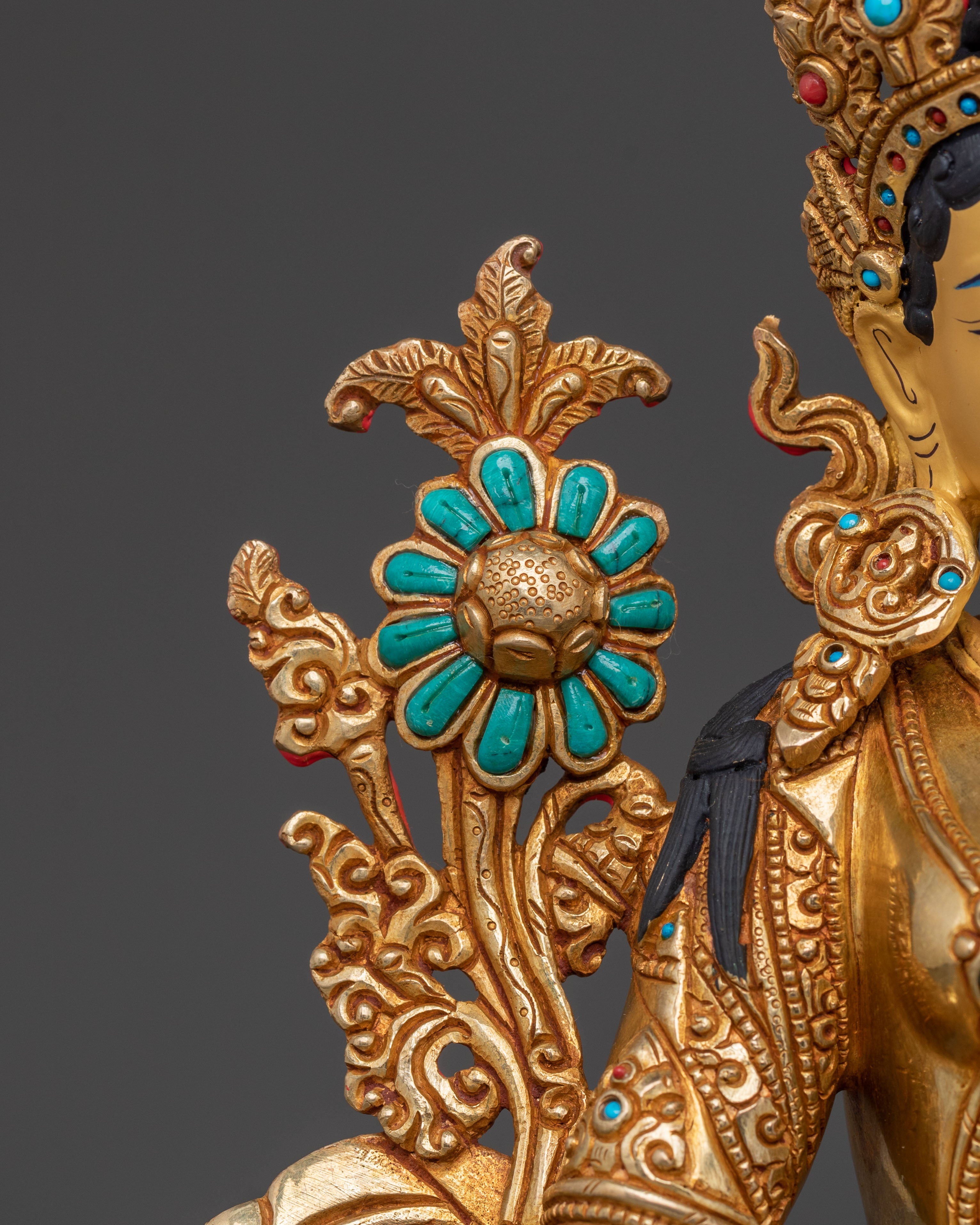 Green Tara 24K Gold Gilded Statue: Compassion Protector