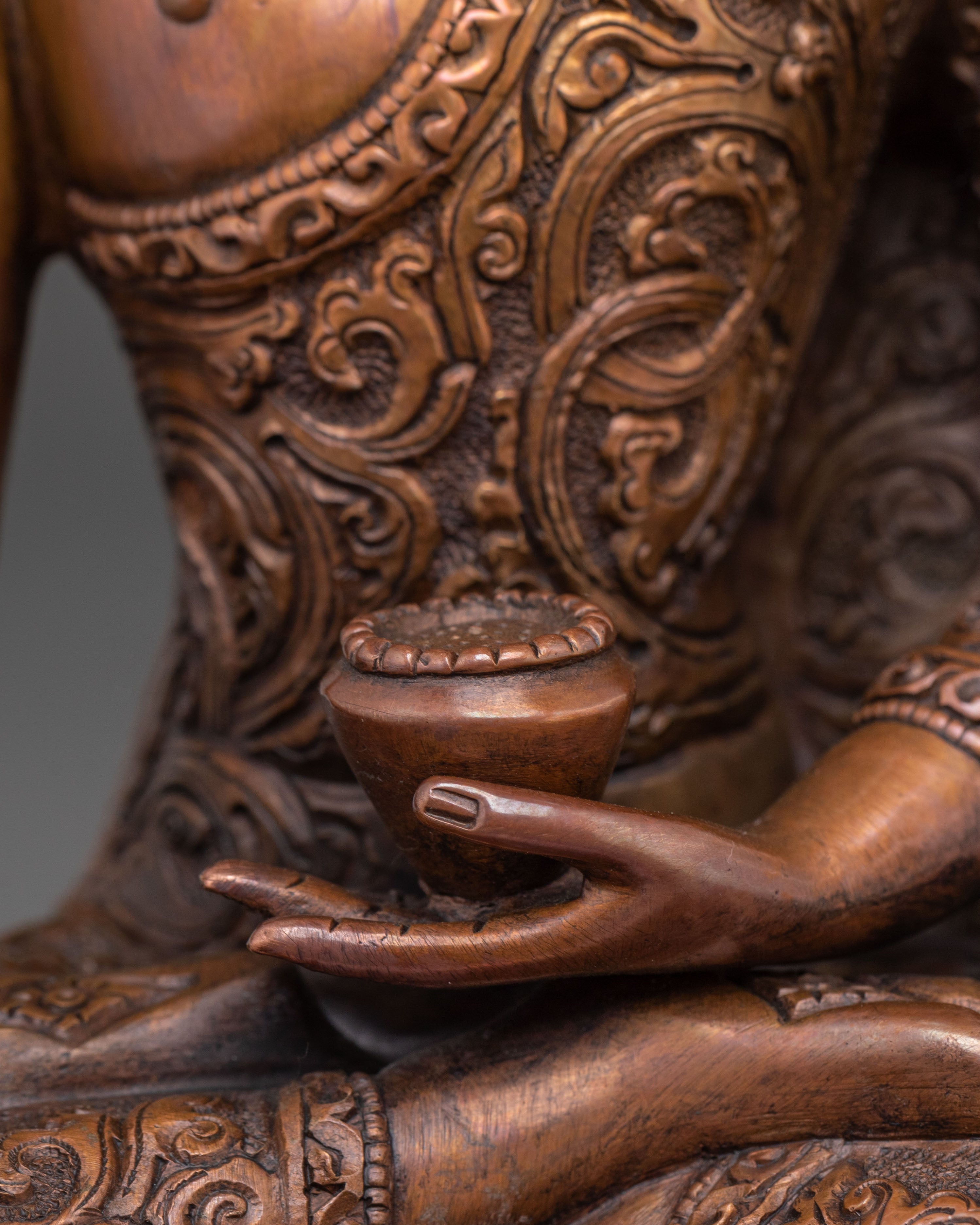 Handcrafted Peaceful Icon Shakyamuni Buddha in Oxidized Copper