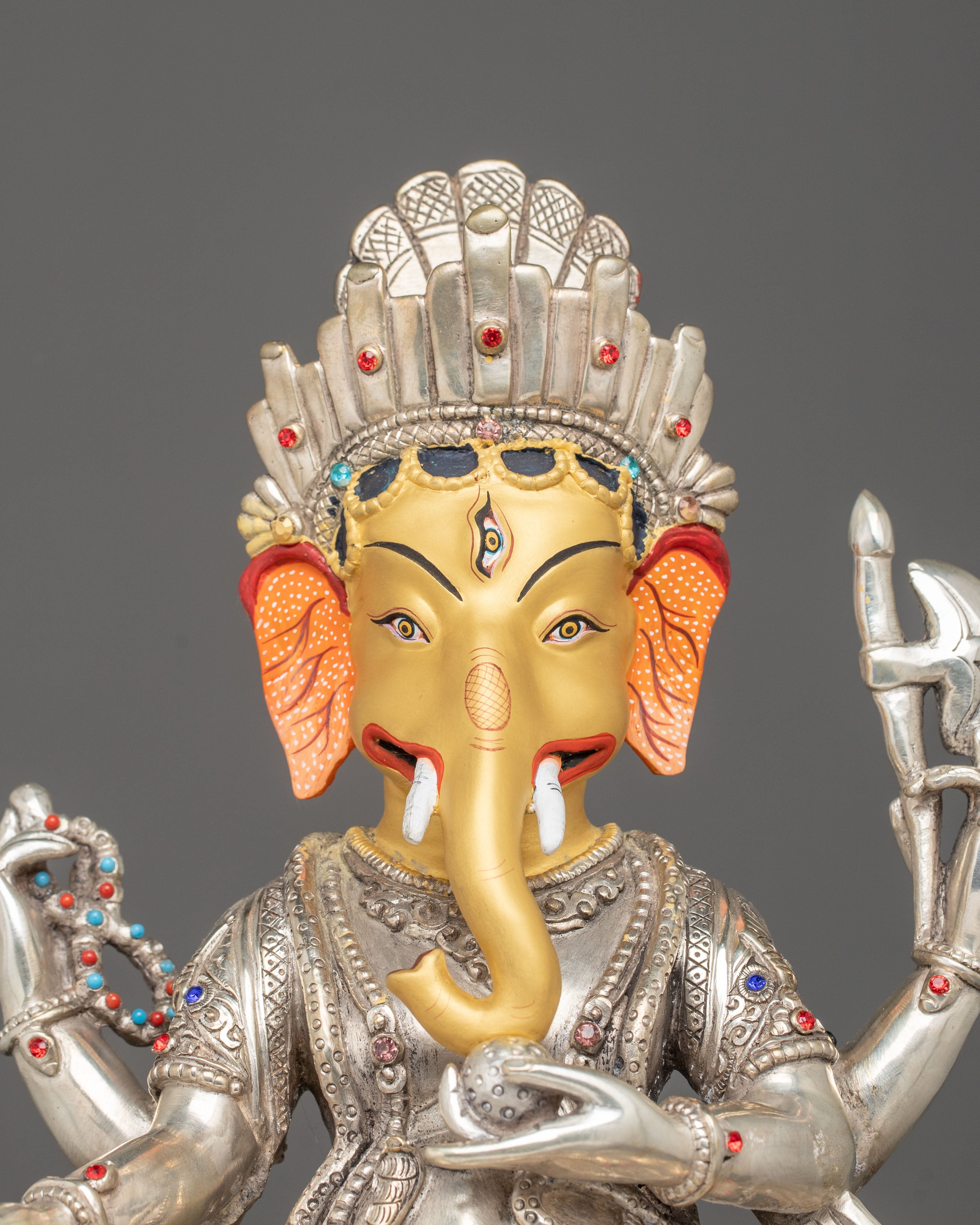 God Ganesh Statue on Throne | Silver Plated Divine Figurine