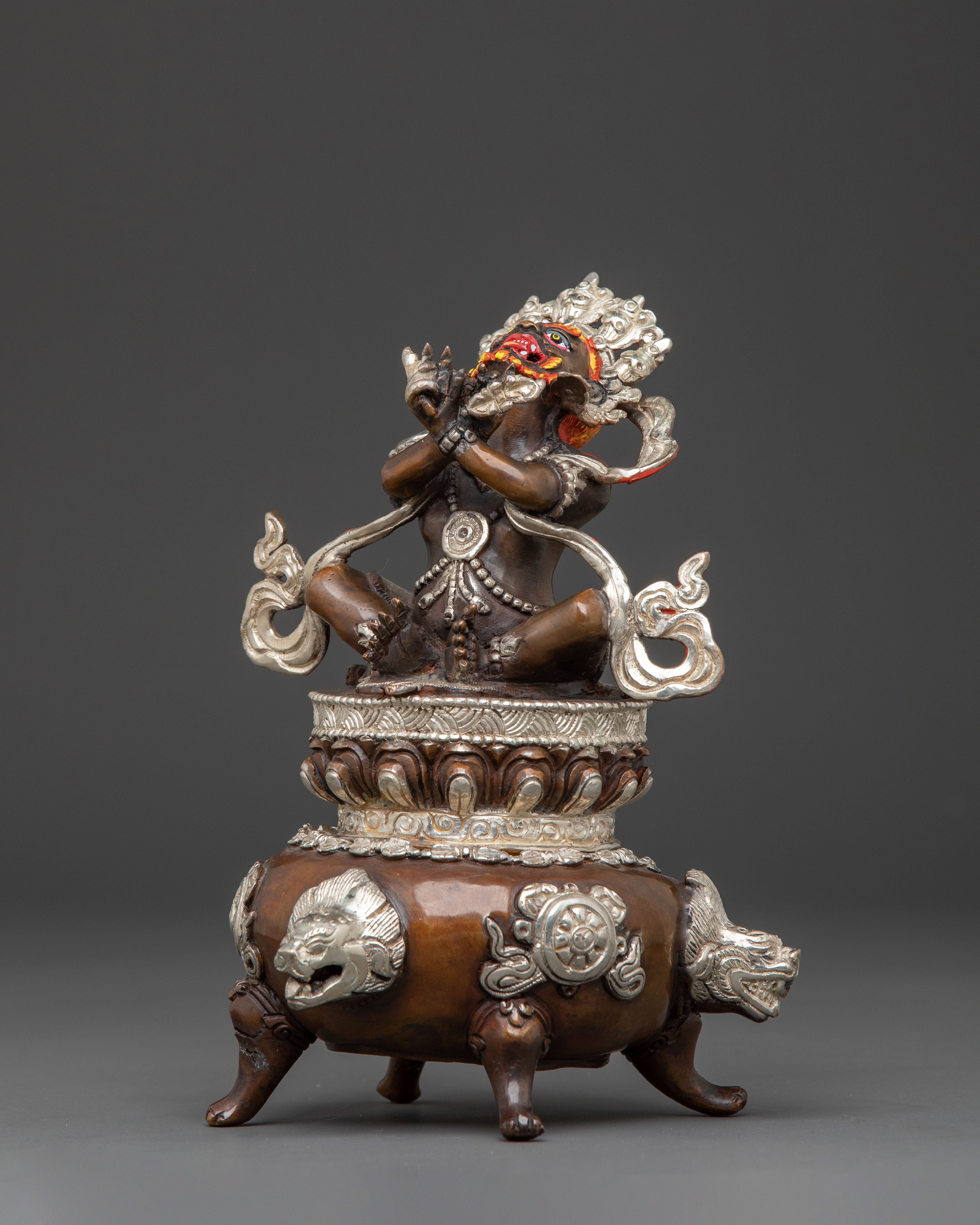 Vajradhaka Sacred Flame Statue – Oxidized Copper & Silver Sculpture
