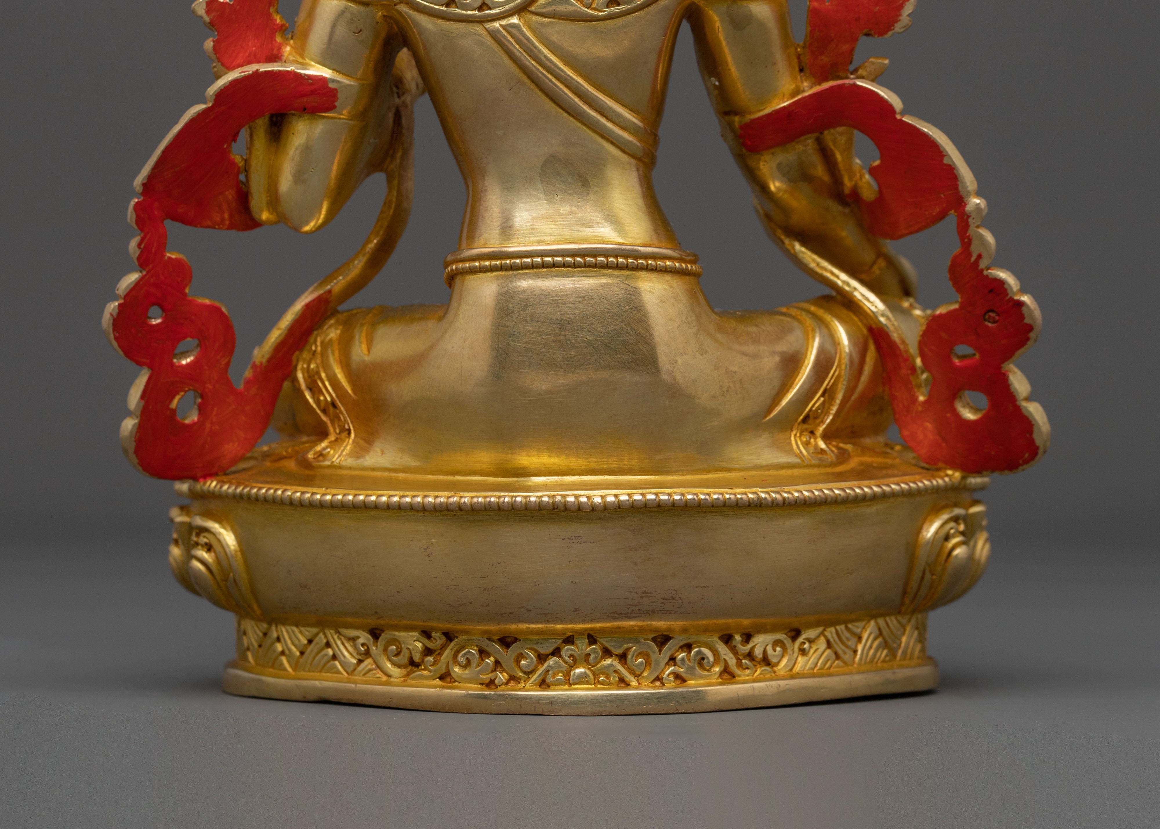 Handcrafted Green Tara Figure with 24K Gold Gilding