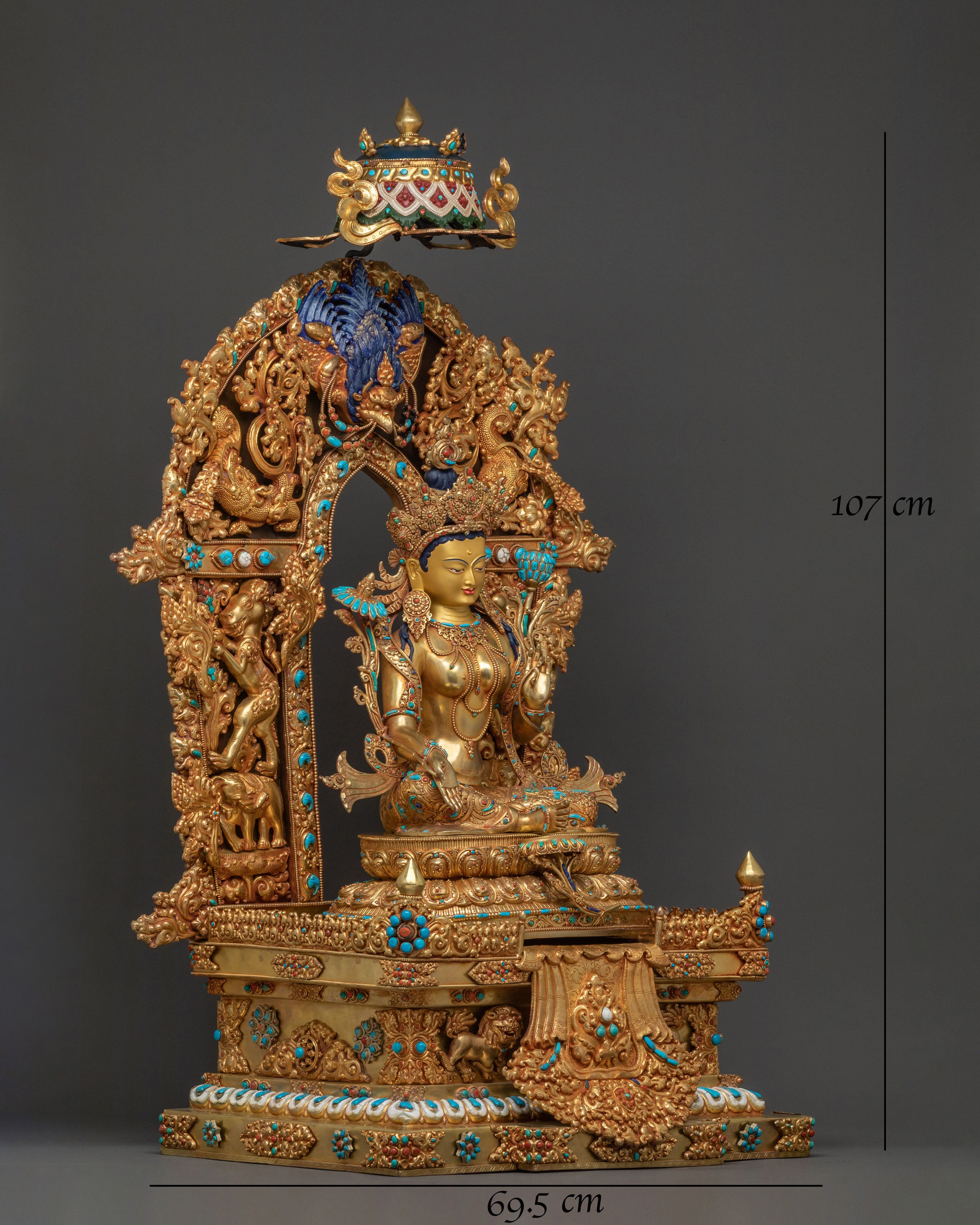Sacred Green Tara Statue On Throne | Mother of All Buddhas