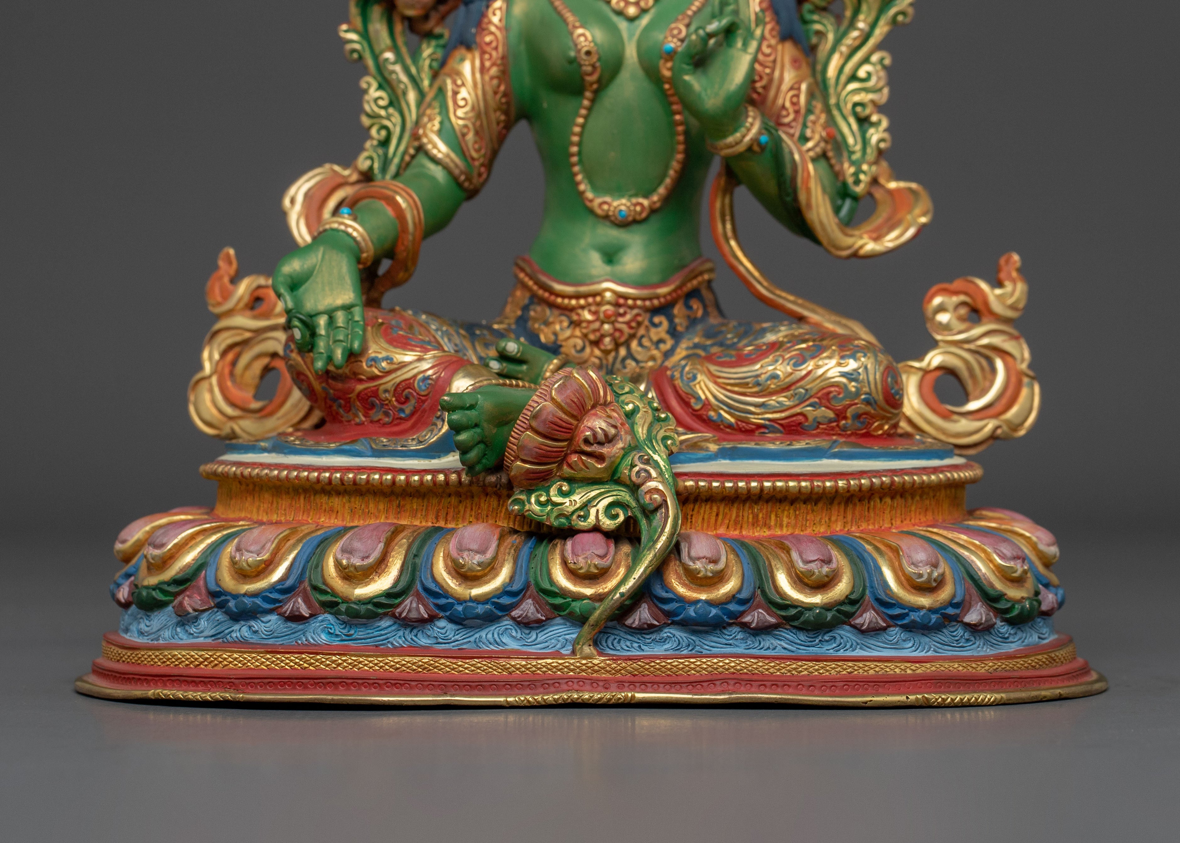 Green Tara Statue for Meditation | 24K Gold Gilded Statue