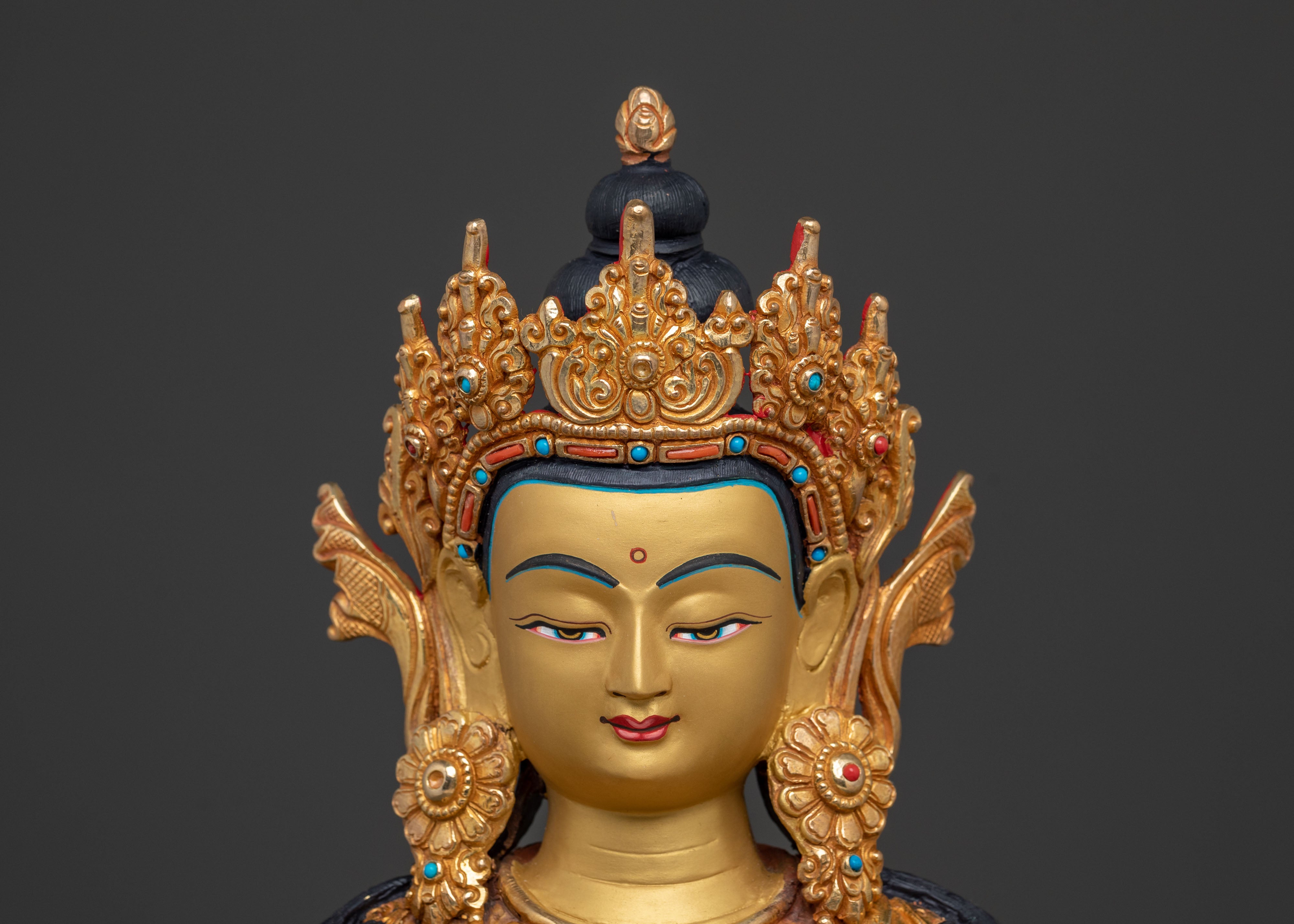Handmade Amitayus Longevity Statue | 24K Gold Gilded