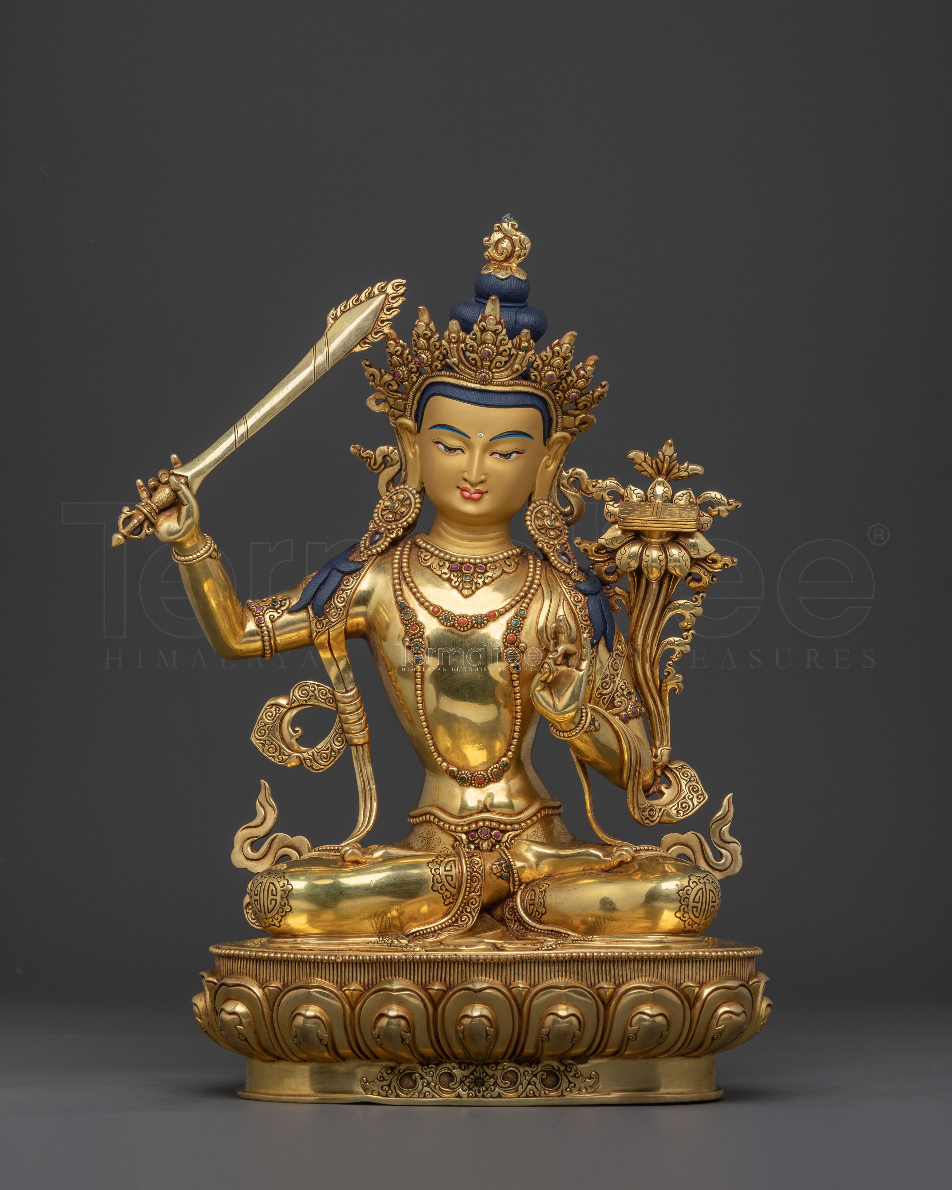 Manjushri Divine Statue | 24K Gold Gilded Figure