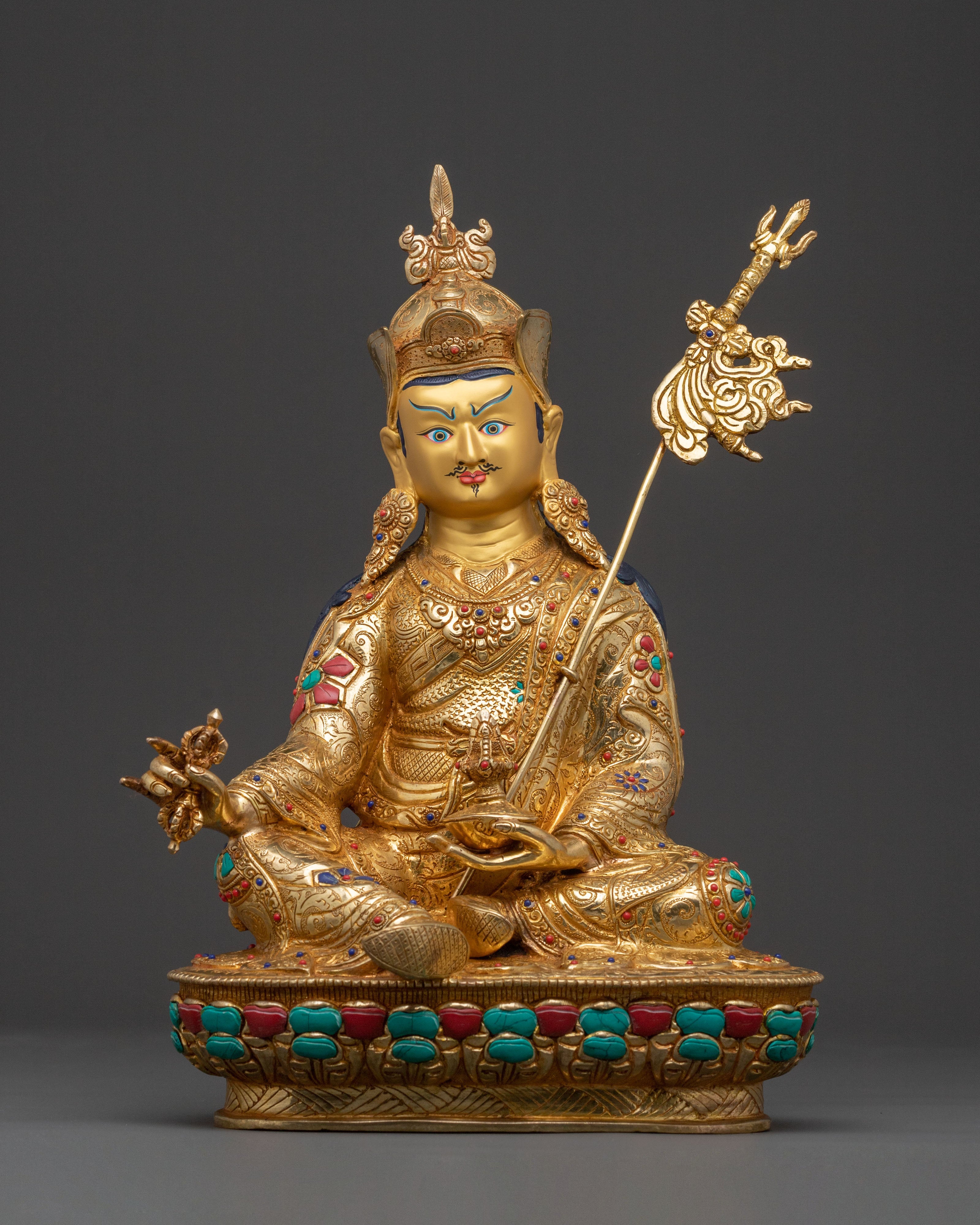 24K Gold Gilded Guru Rinpoche Blessing Statue – Authentic Nepalese Artistry