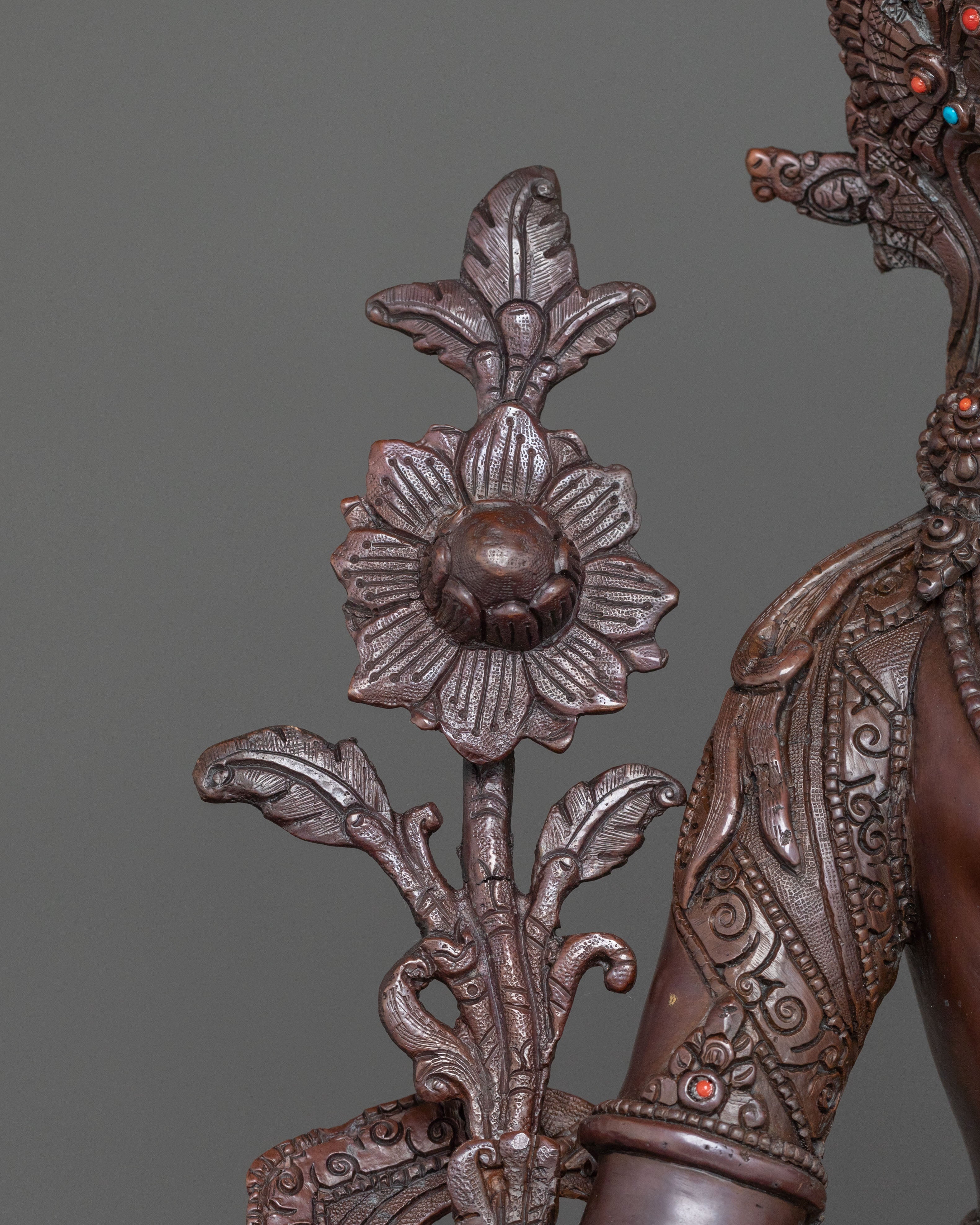 Green Tara Statue | Serene Oxidized Copper Guardian