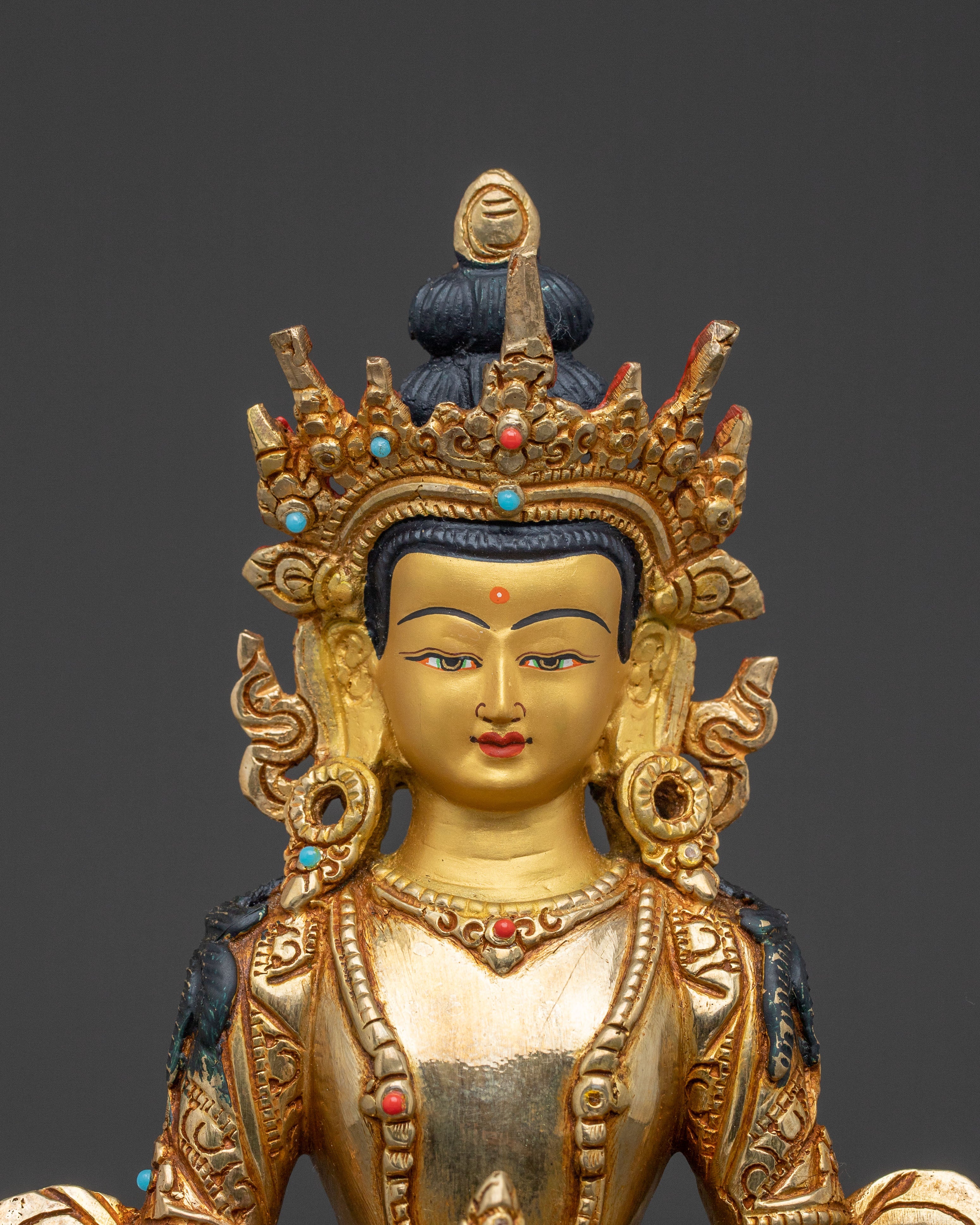 Spiritual Statue of Amitayus – 24K Gold Gilded Copper