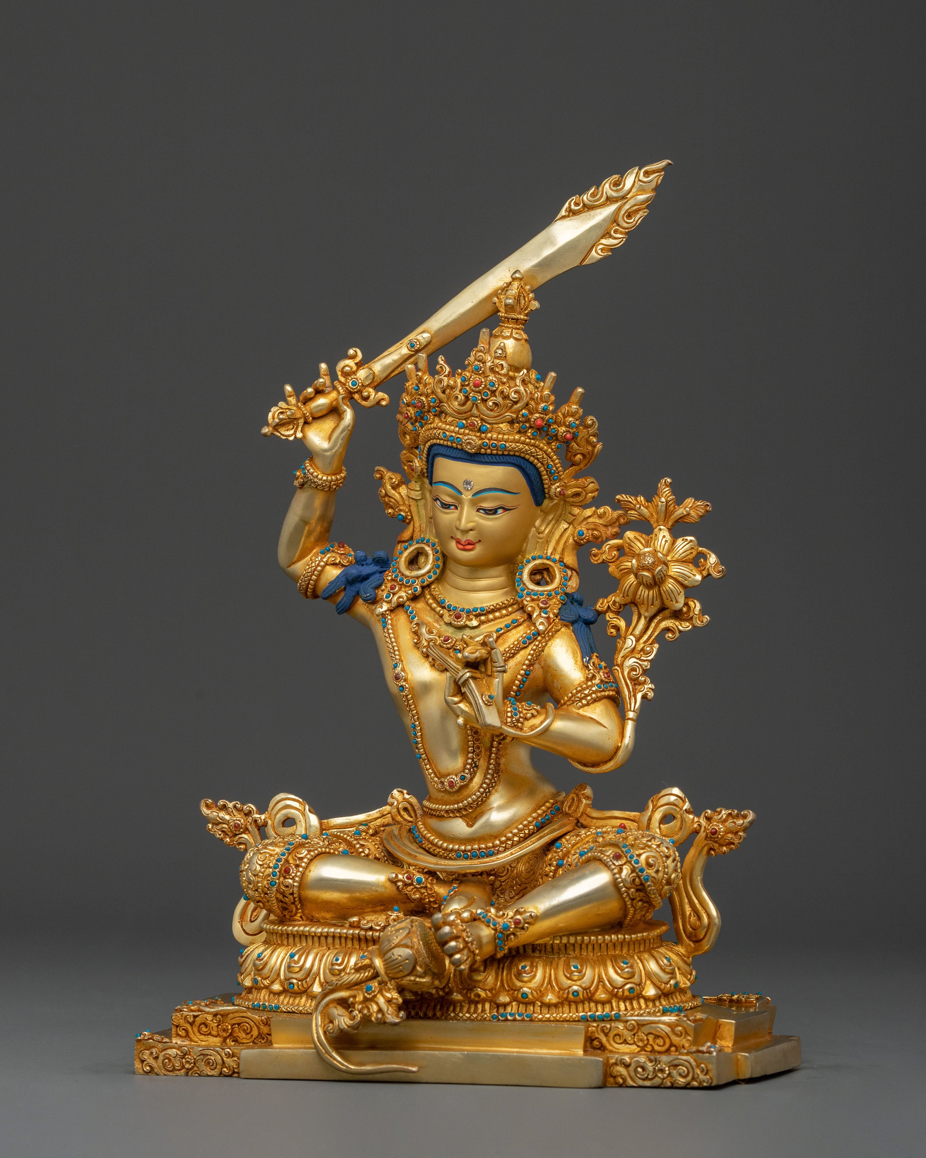 Manjushri Idol: 24K Gold Gilded Sacred Figurine