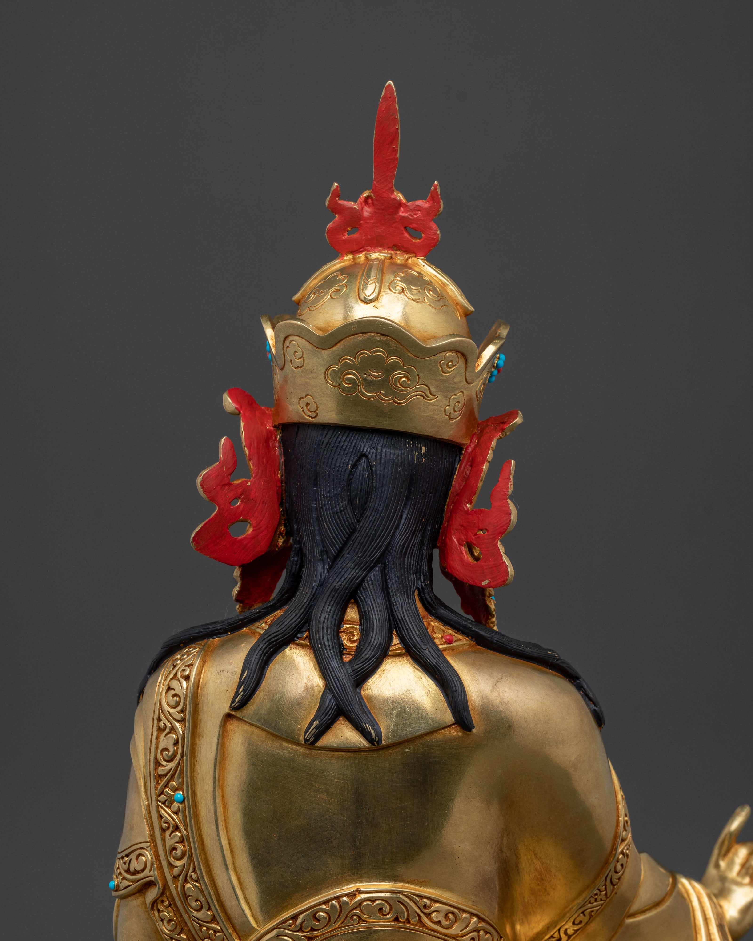 Buddhist Precious Figurine of Guru Rinpoche in Glimmering 24K Gold