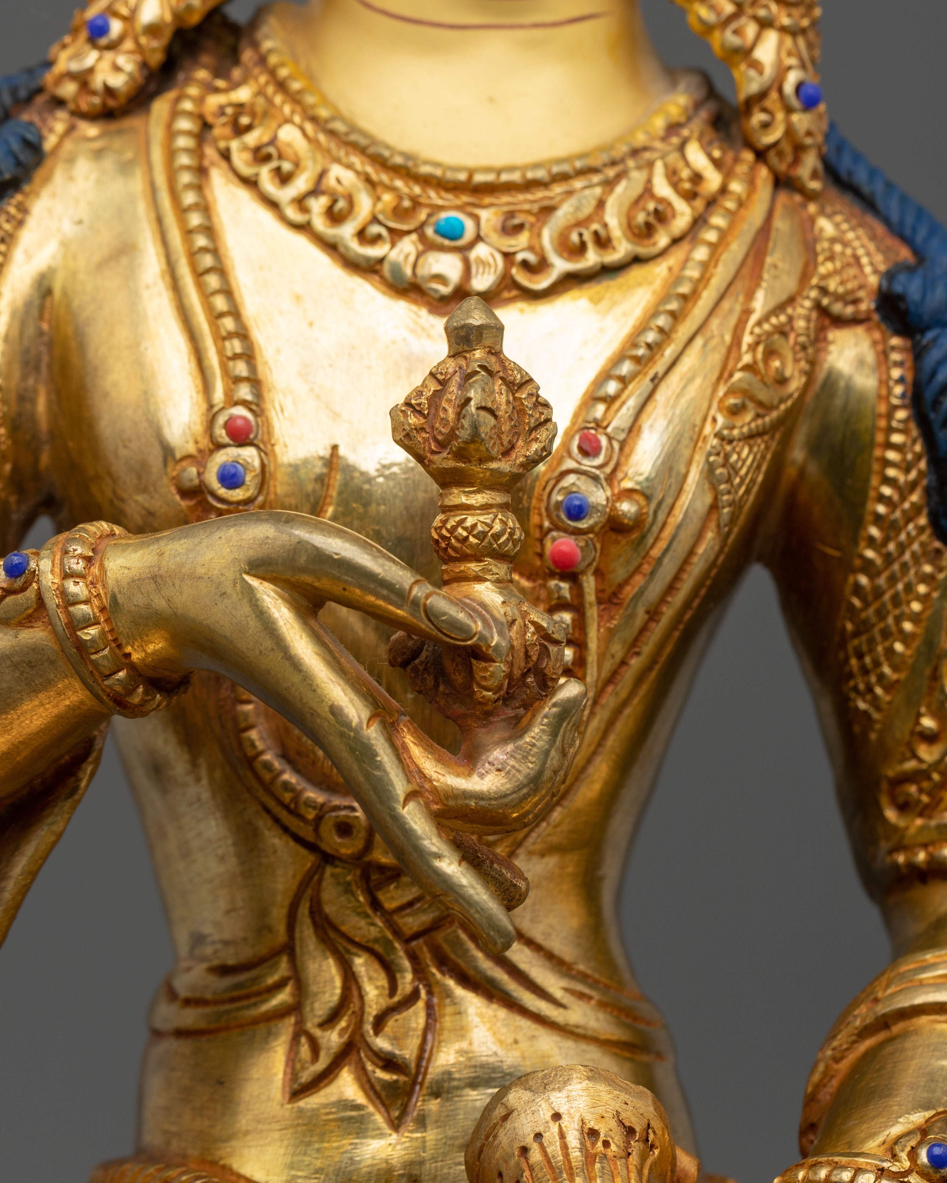Vajrasattva Golden Statue Adorned with Gemstones