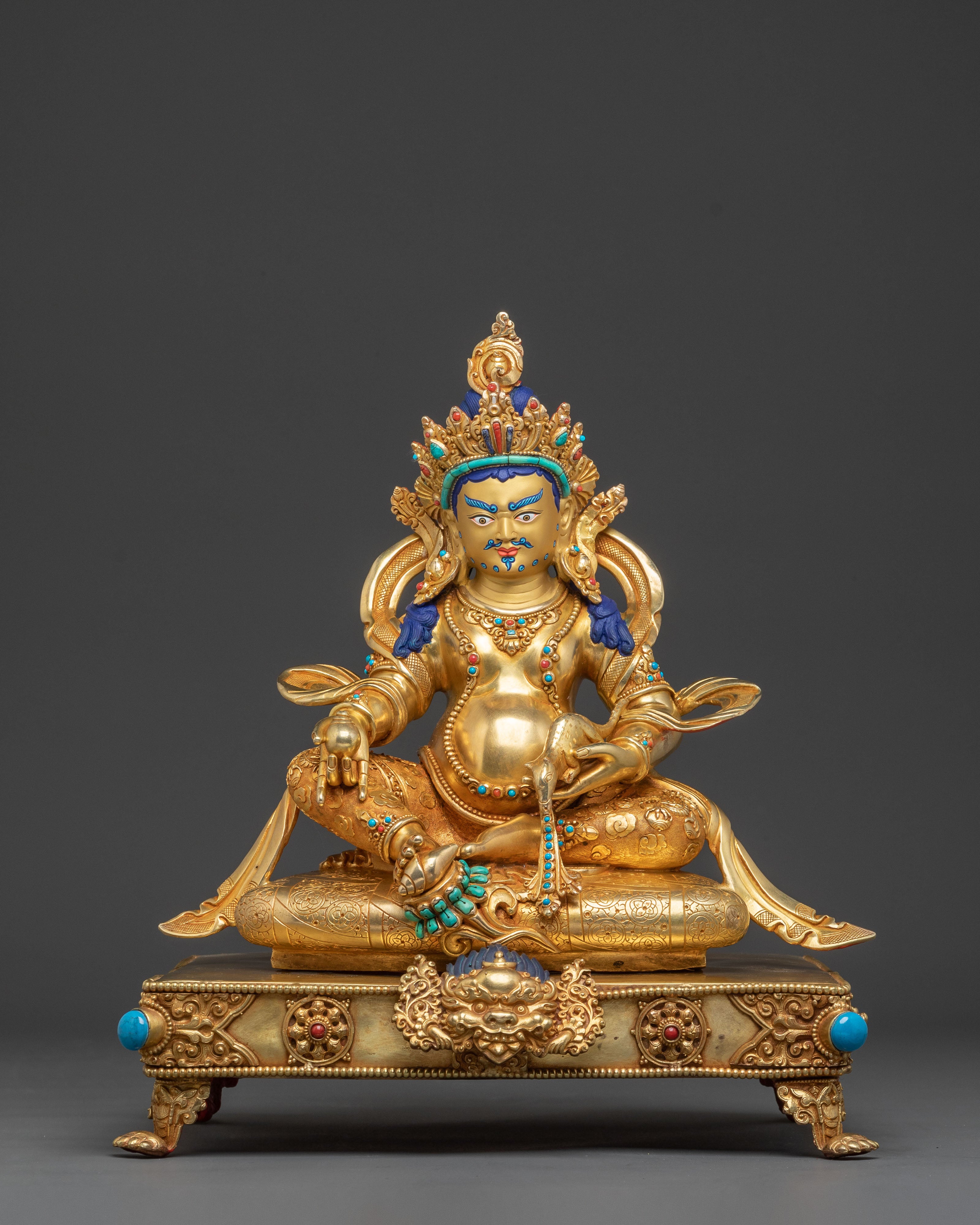 Dzambhala Sculpture on Throne | Buddhist Wealth Deity