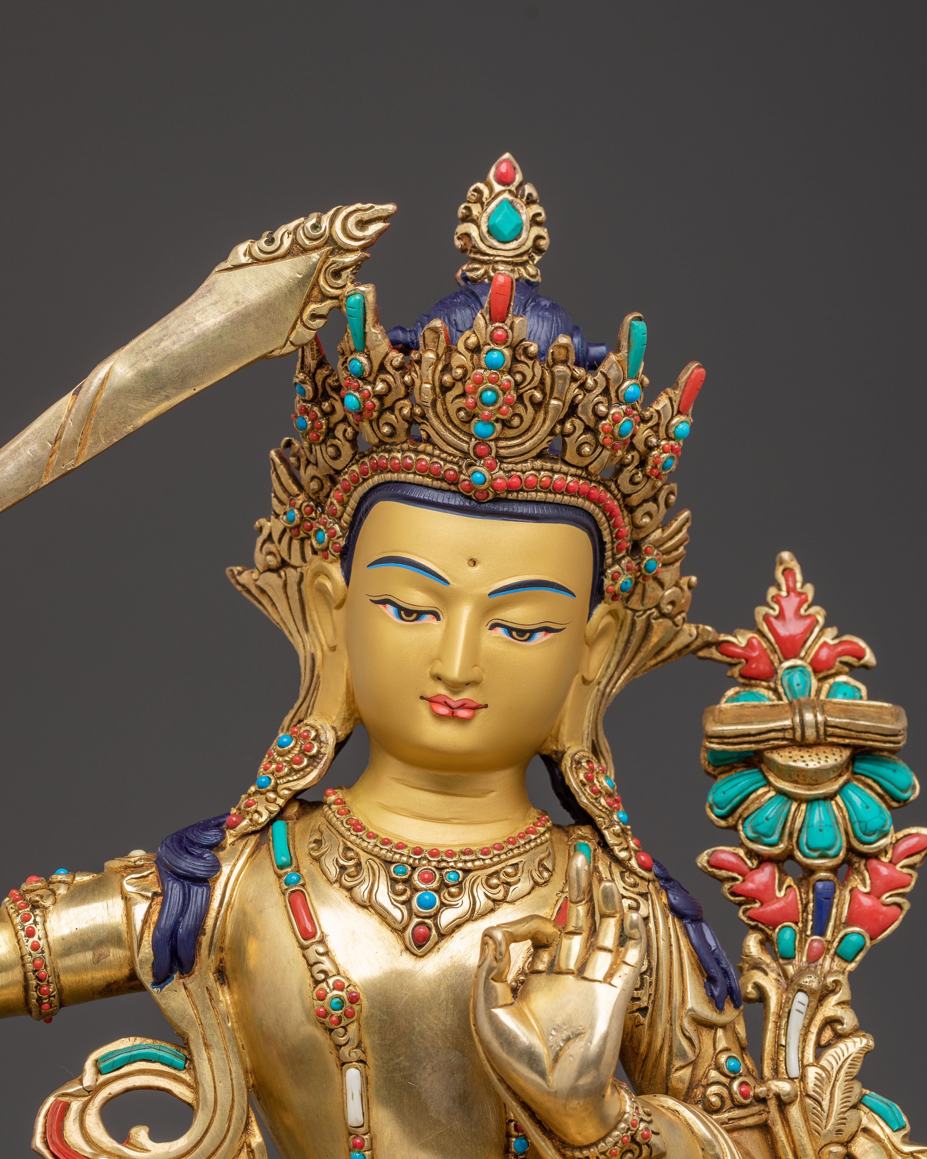 Handcrafted Copper Sculpture of Bodhisattva Manjushri