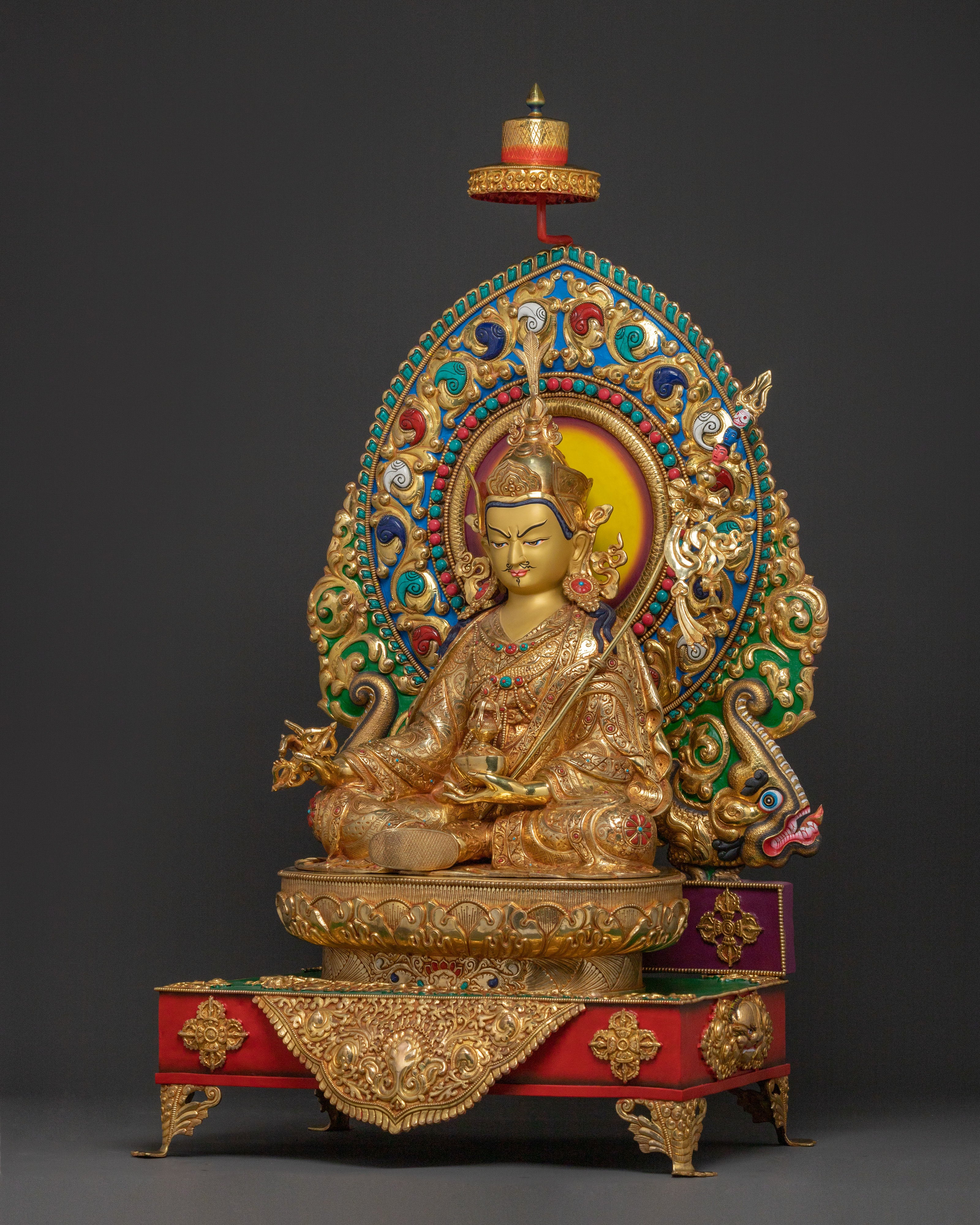Guru Rinpoche Sacred Statue on Throne | Altar Decor Sculpture