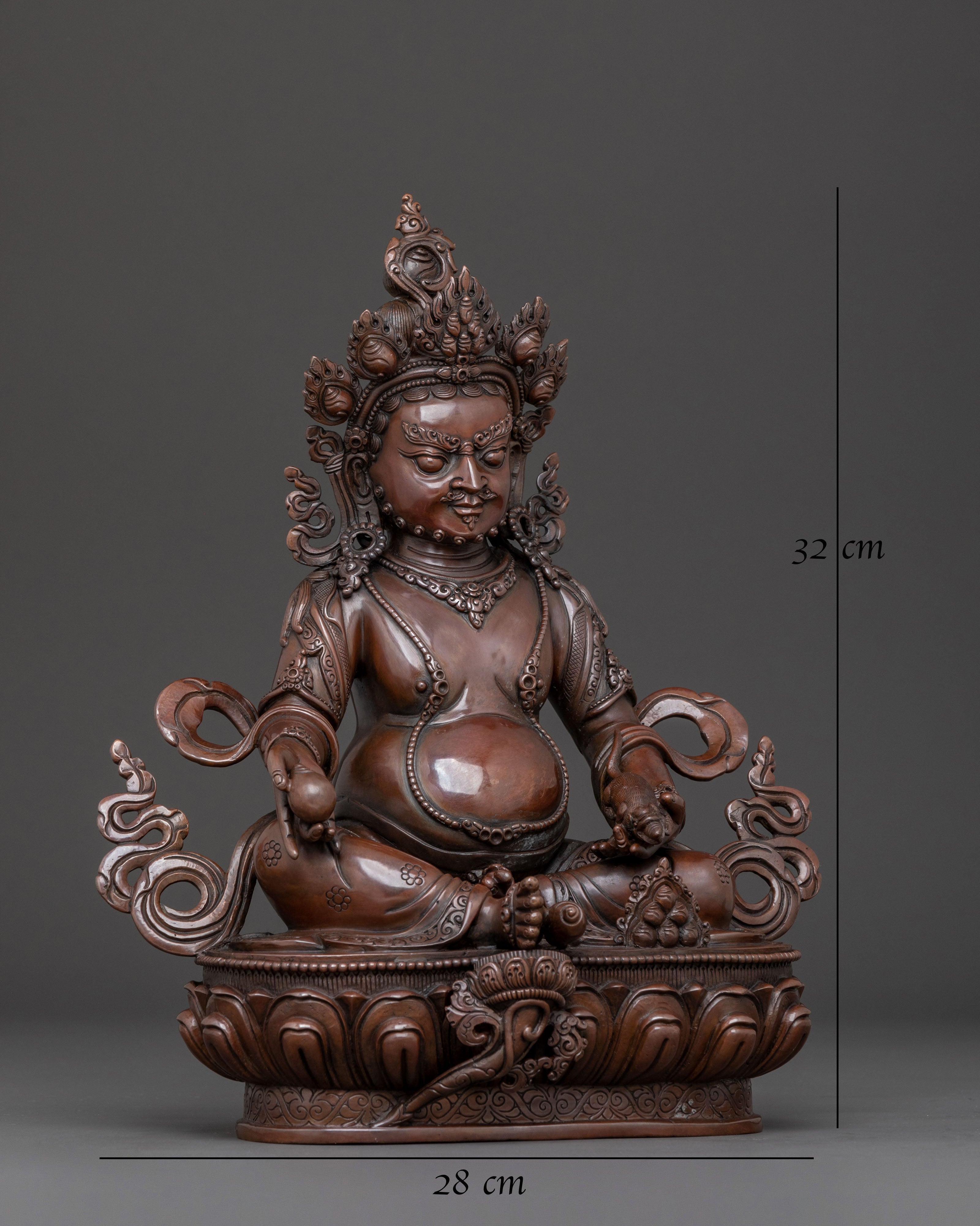 Dzambhala Sacred Tibetan Statue in Oxidized Copper