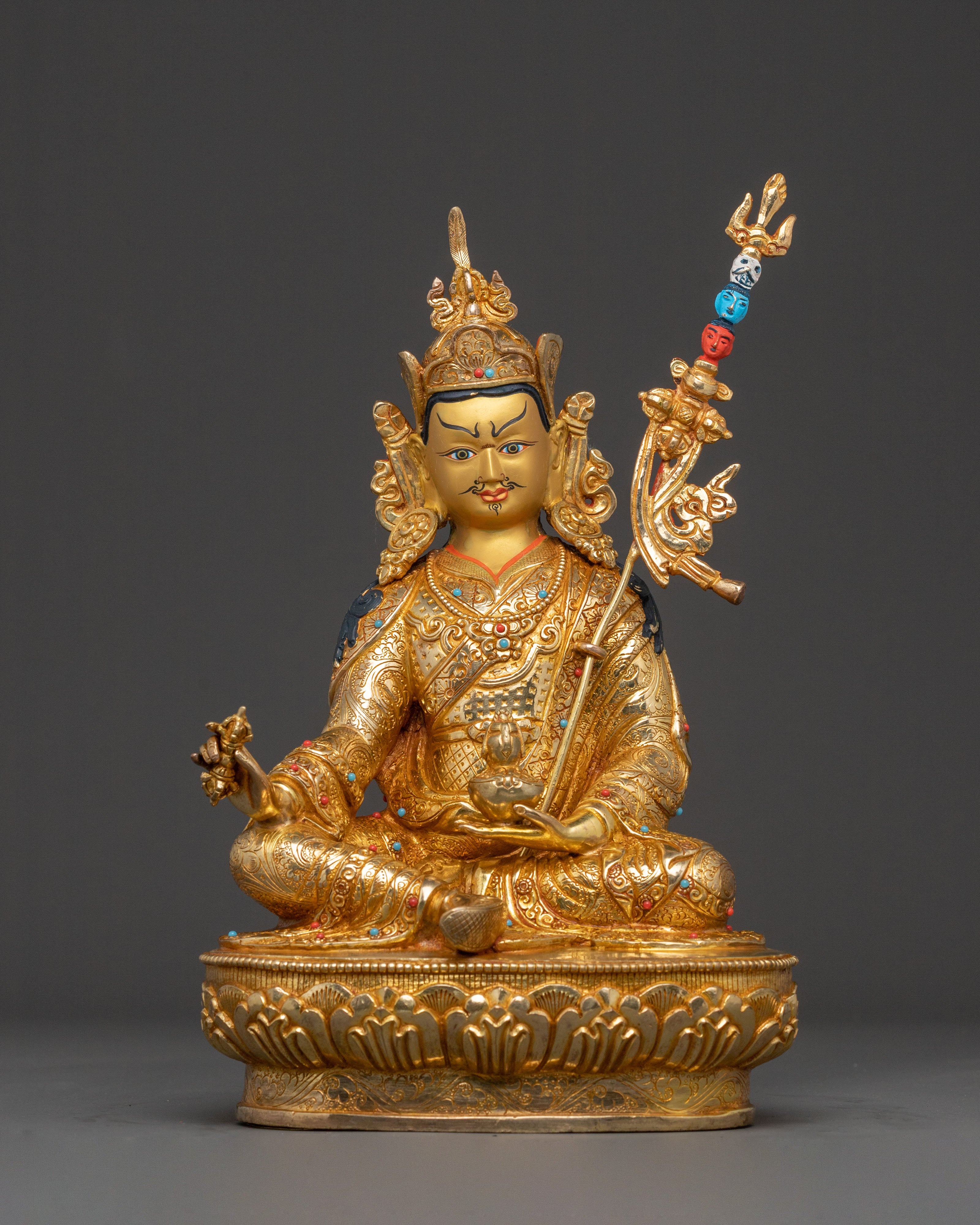 Padmasambhava Mystic Master Statue: 24K Gold Gilded Copper