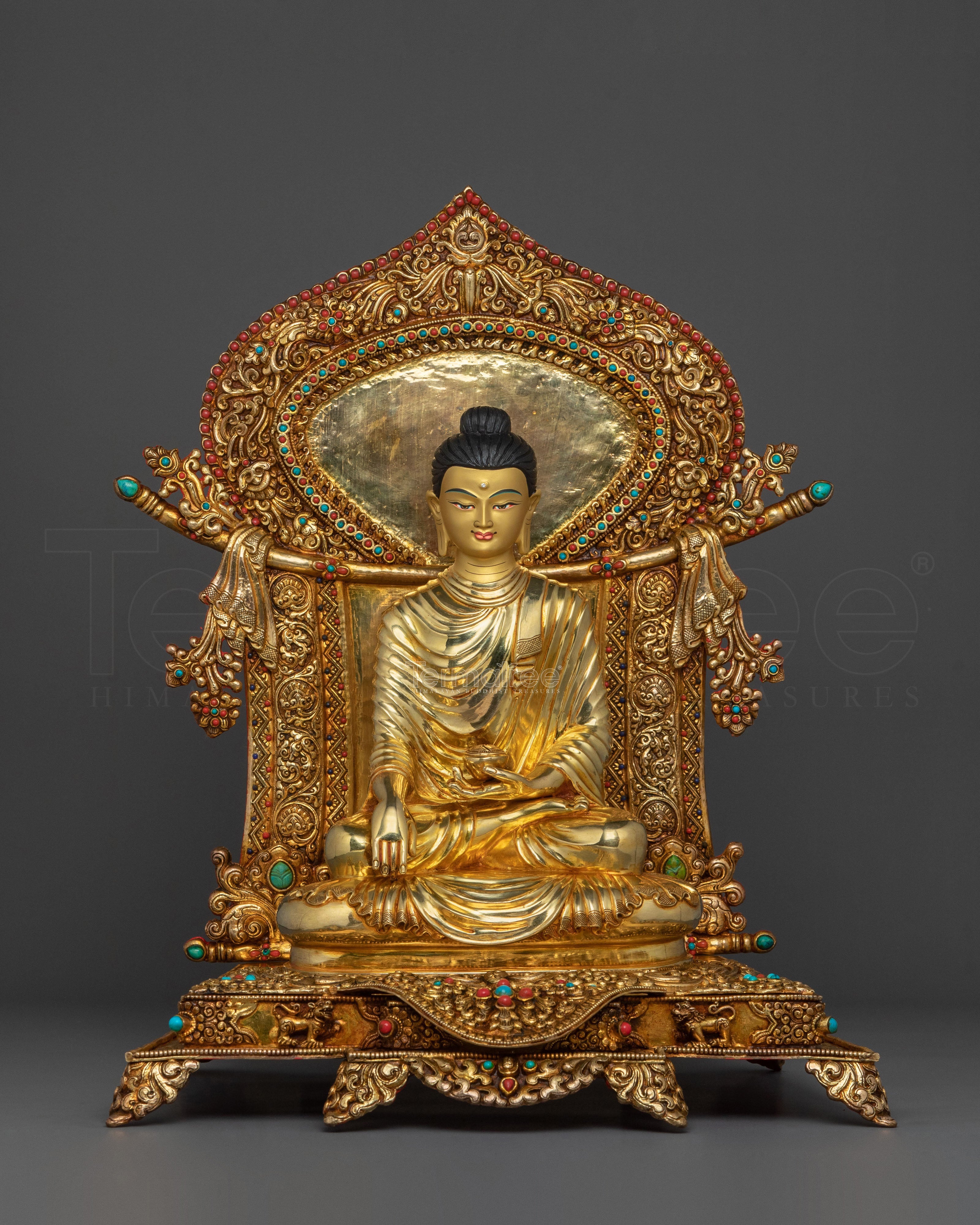 Shakyamuni Buddha On Throne | 24K Gold Glided